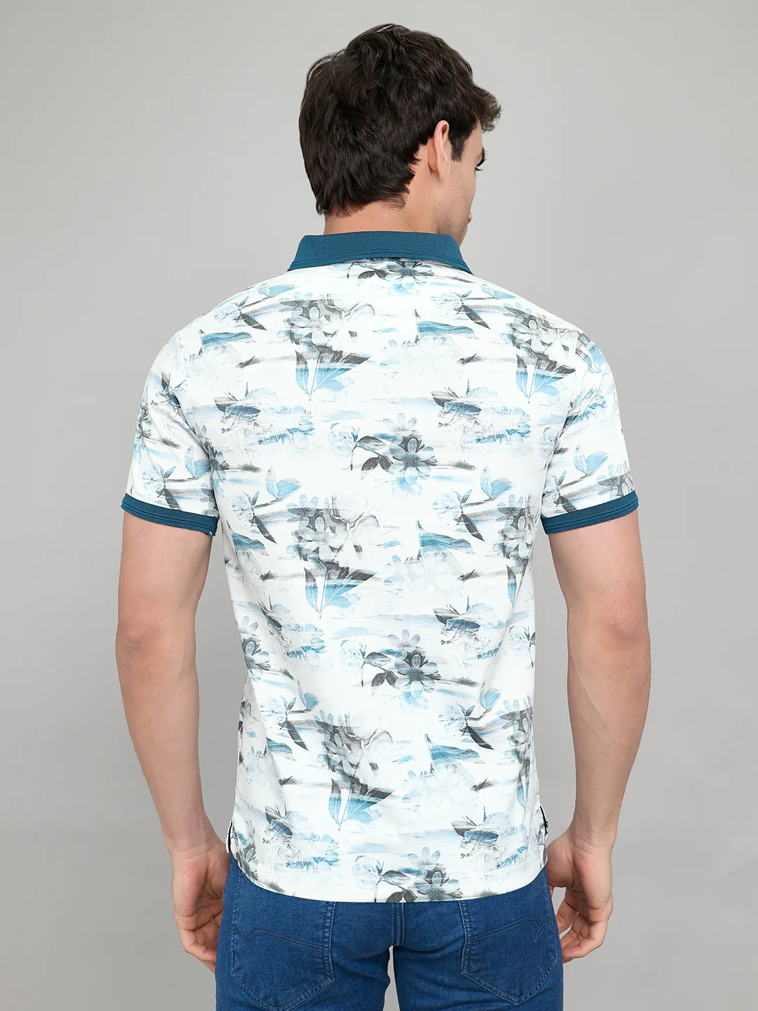 Men Teal Blue Printed Collar Half Sleeve T-Shirt with Plantable Seed Tag - Image 5