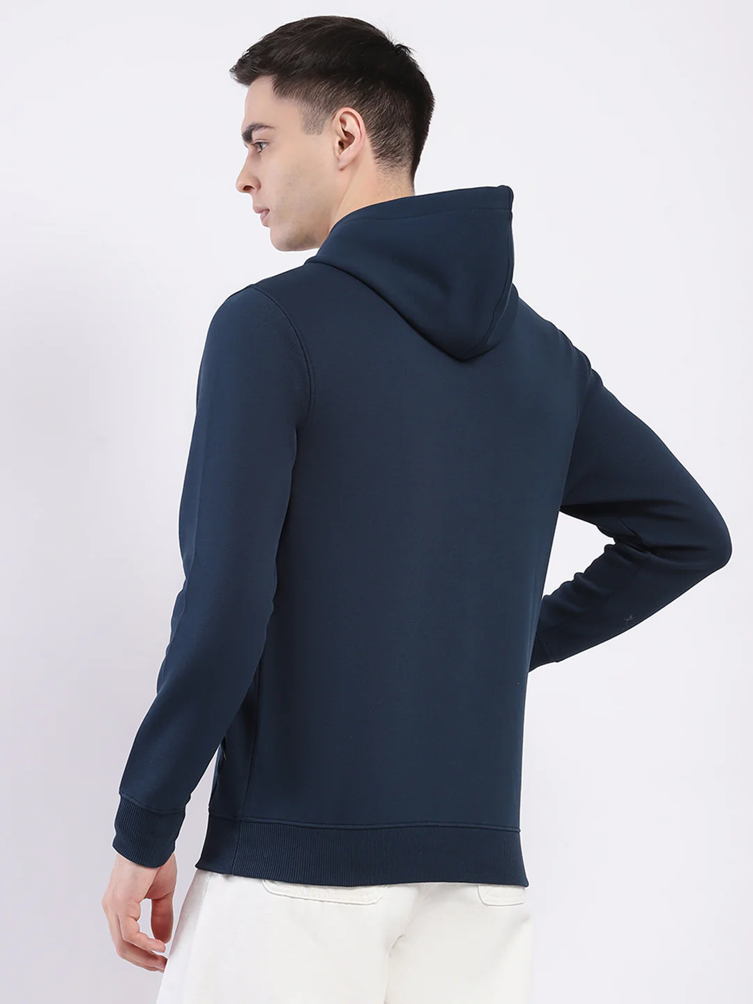 Men Teal Blue Printed Hooded Full Sleeve Winter T-Shirt - Image 5