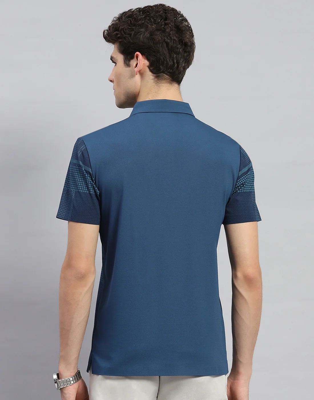 Men Teal Blue Printed Polo Collar Half Sleeve T-Shirt - Image 5