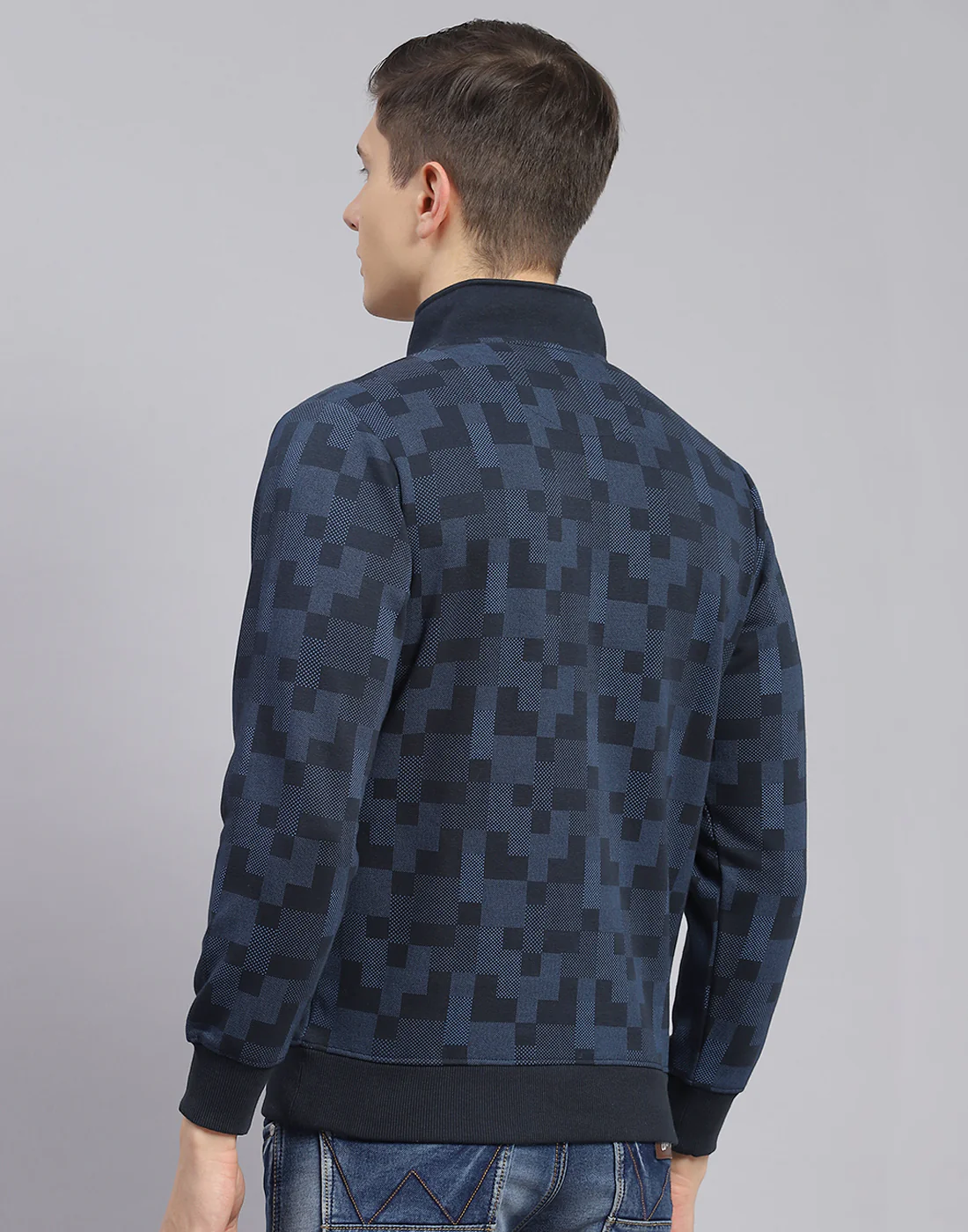 Men Teal Blue Printed T Neck Full Sleeve Sweatshirt - Image 7