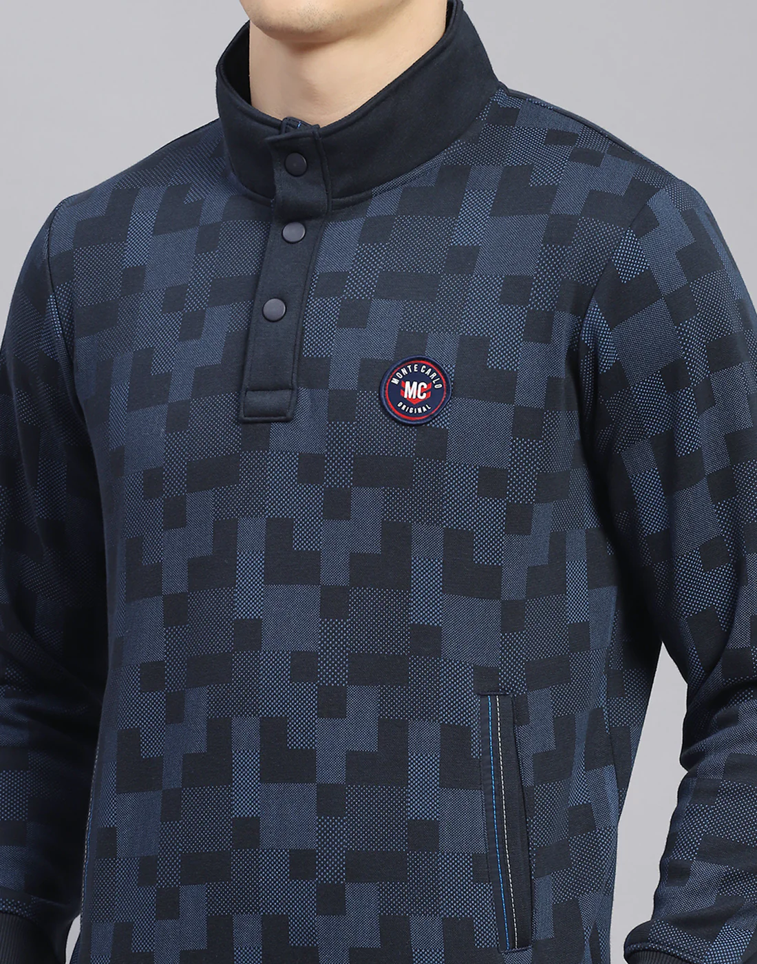 Men Teal Blue Printed T Neck Full Sleeve Sweatshirt - Image 8