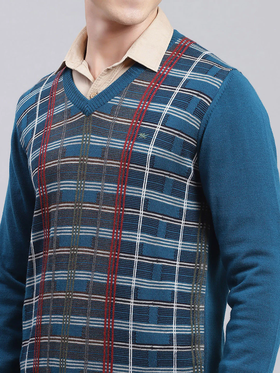 Men Teal Blue Printed Wool blend Pullover - Image 6