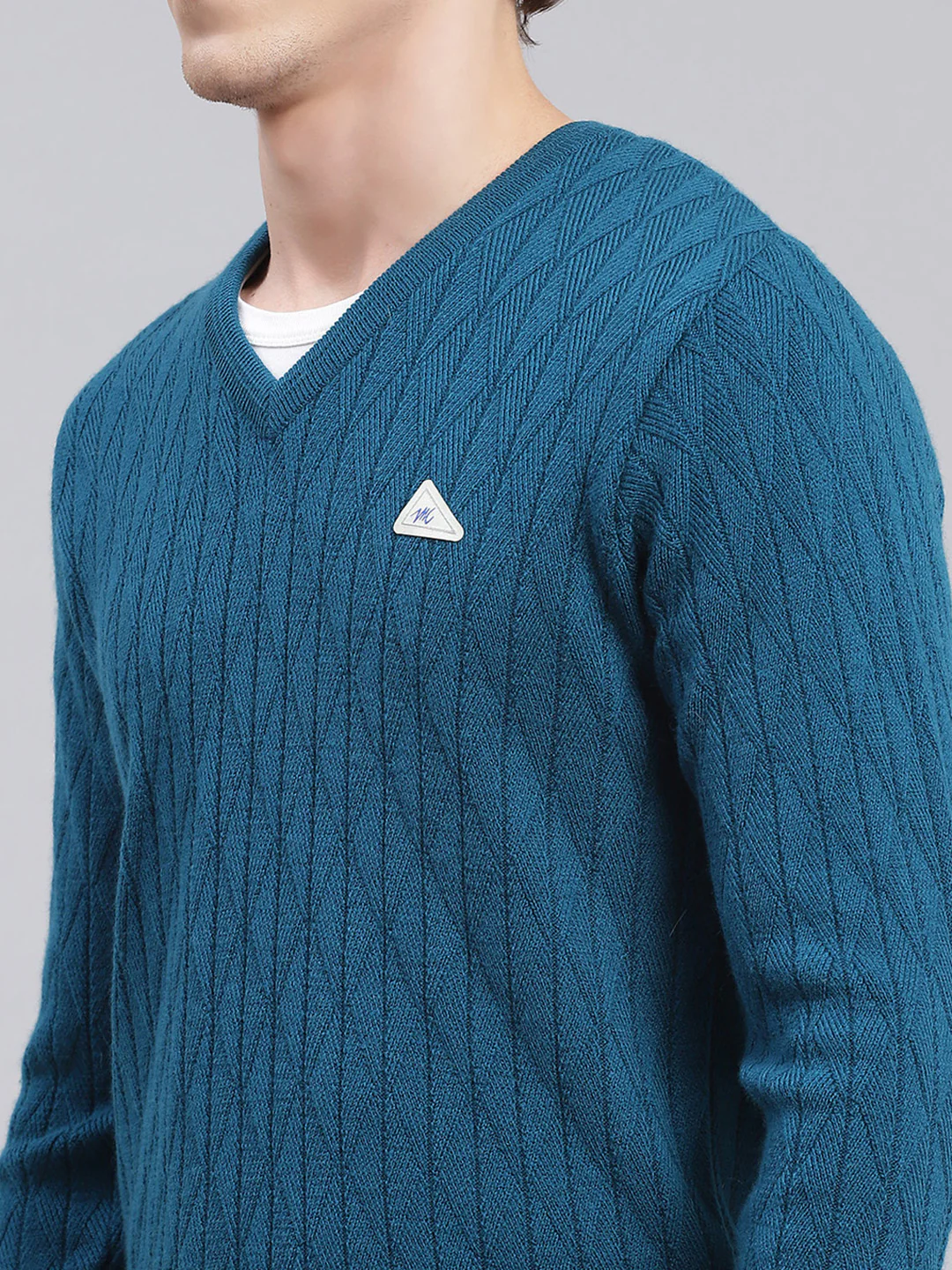 Men Teal Blue Self Design Wool blend Pullover - Image 6