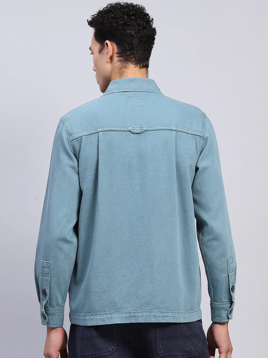 Men Teal Blue Solid Collar Full Sleeve Shirt - Image 5