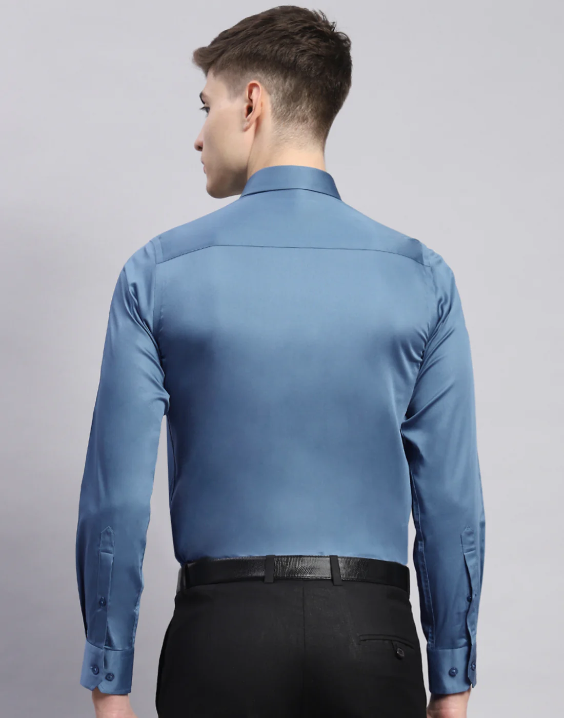 Men Teal Blue Solid Collar Full Sleeve Shirt - Image 5