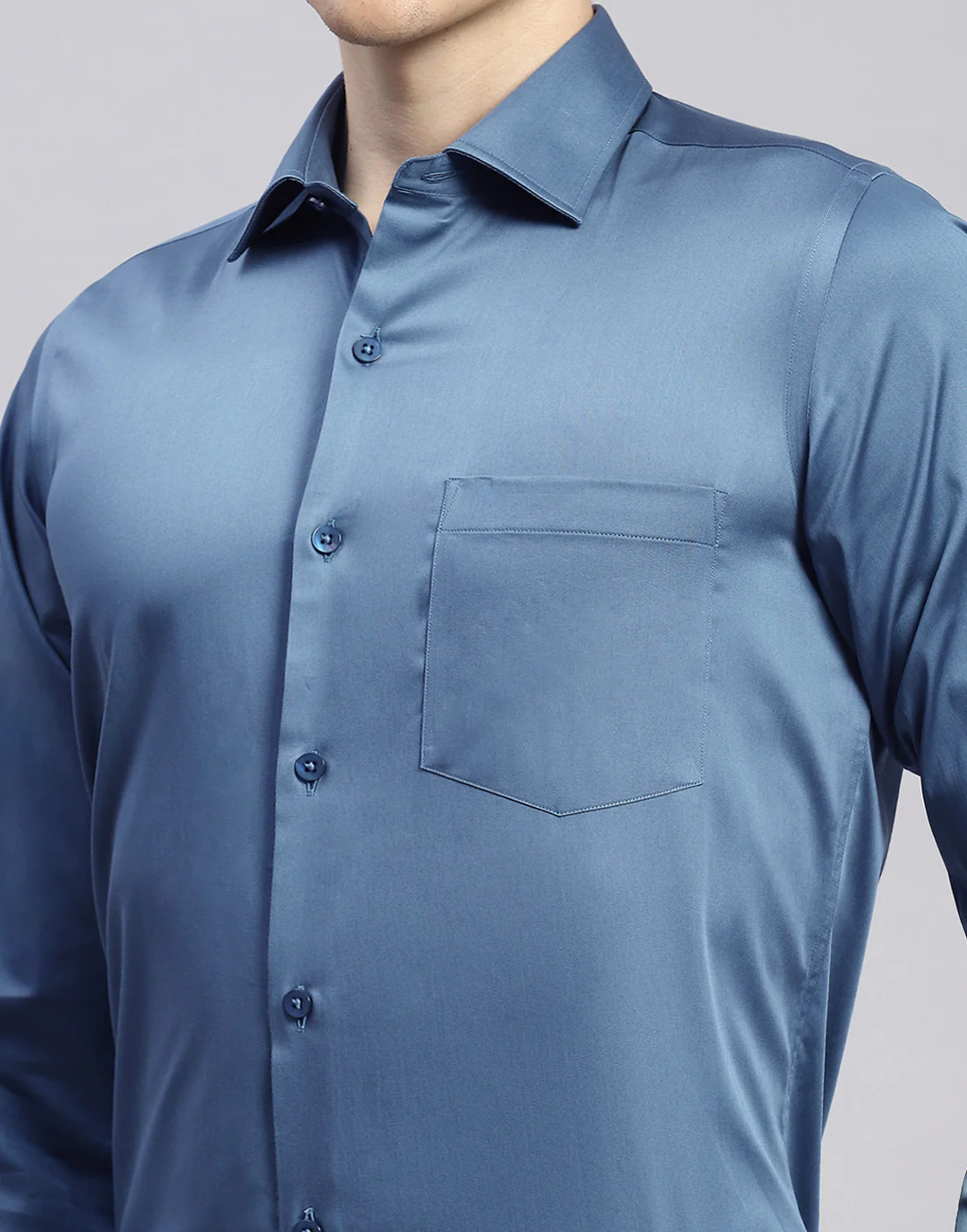 Men Teal Blue Solid Collar Full Sleeve Shirt - Image 6