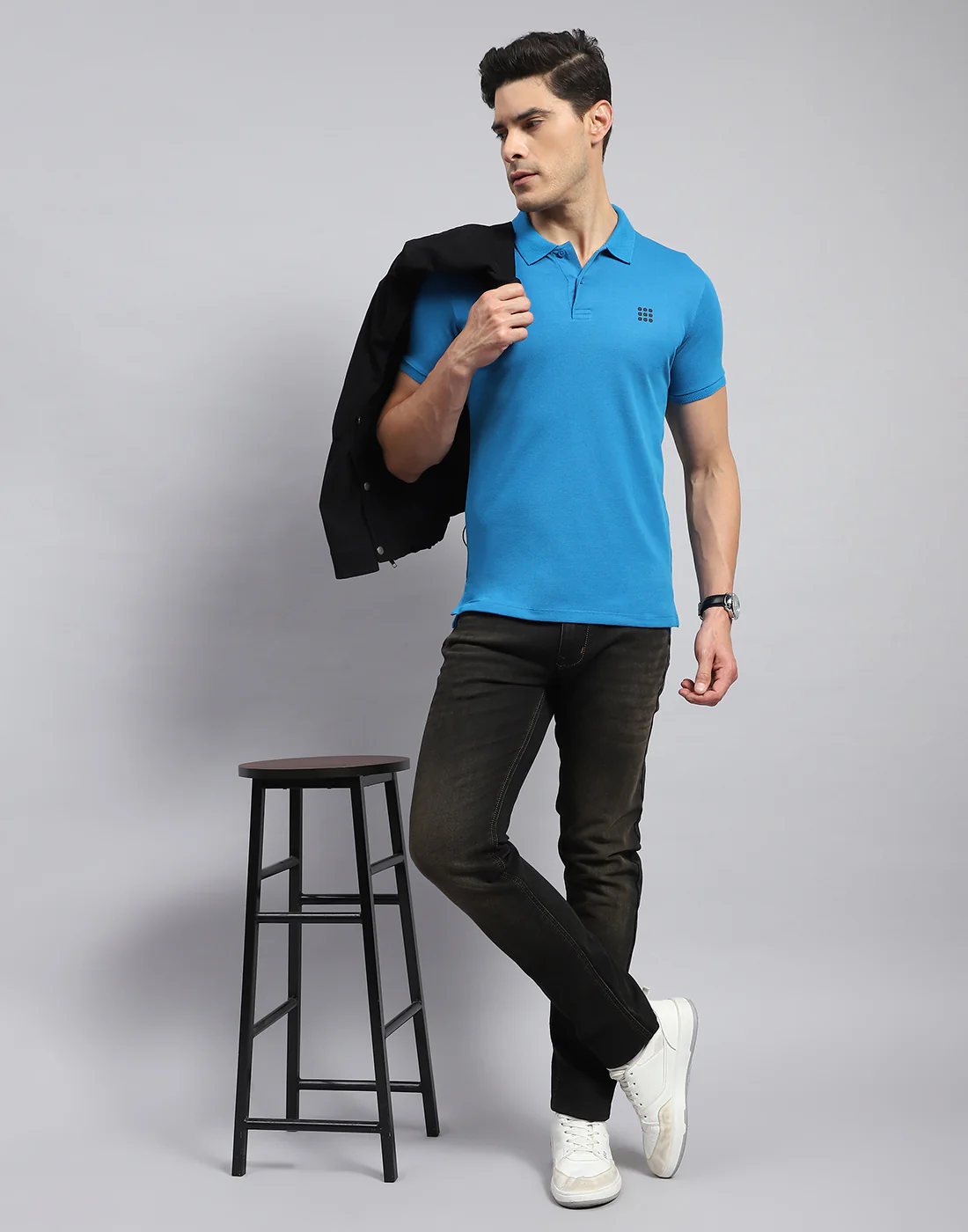 Rock.it Men Teal Blue Solid Collar Half Sleeve T-Shirt - Image 2