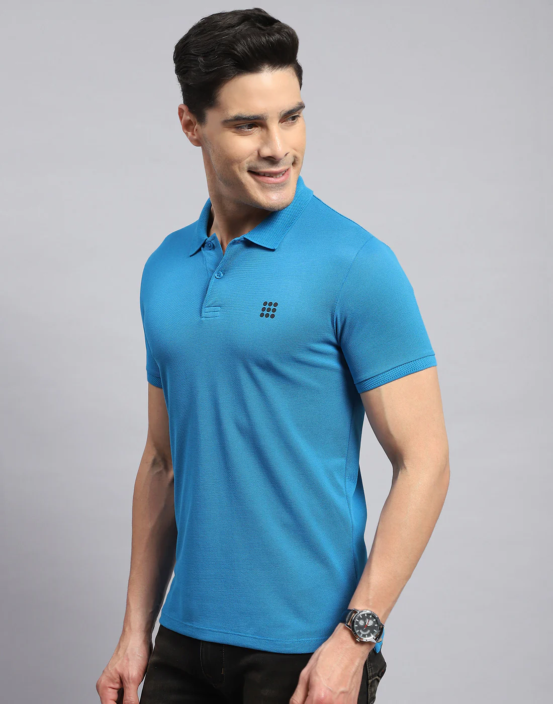 Rock.it Men Teal Blue Solid Collar Half Sleeve T-Shirt - Image 3
