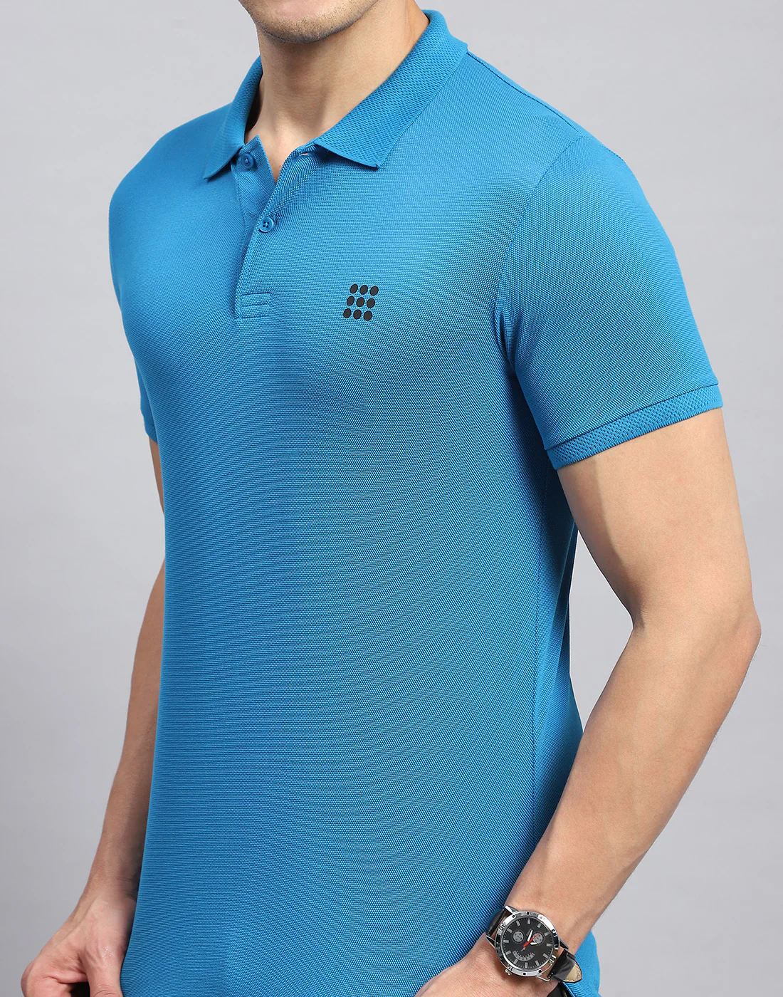 Rock.it Men Teal Blue Solid Collar Half Sleeve T-Shirt - Image 6