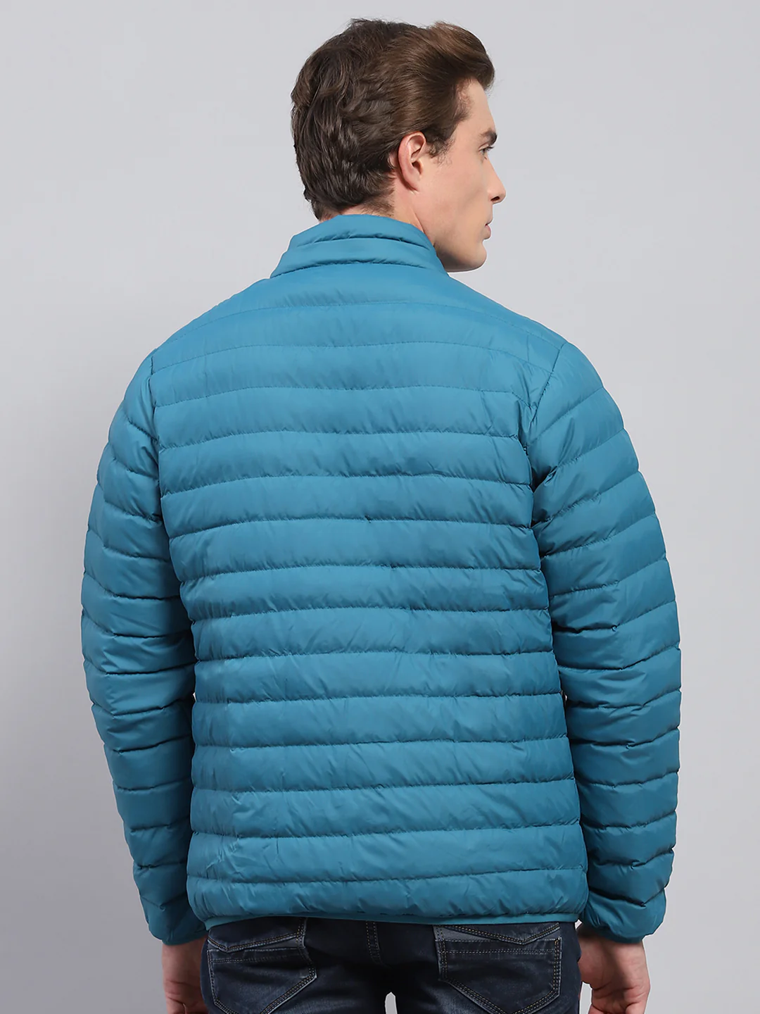 Men Teal Blue Solid Detachable Hood Full Sleeve Jacket - Image 6