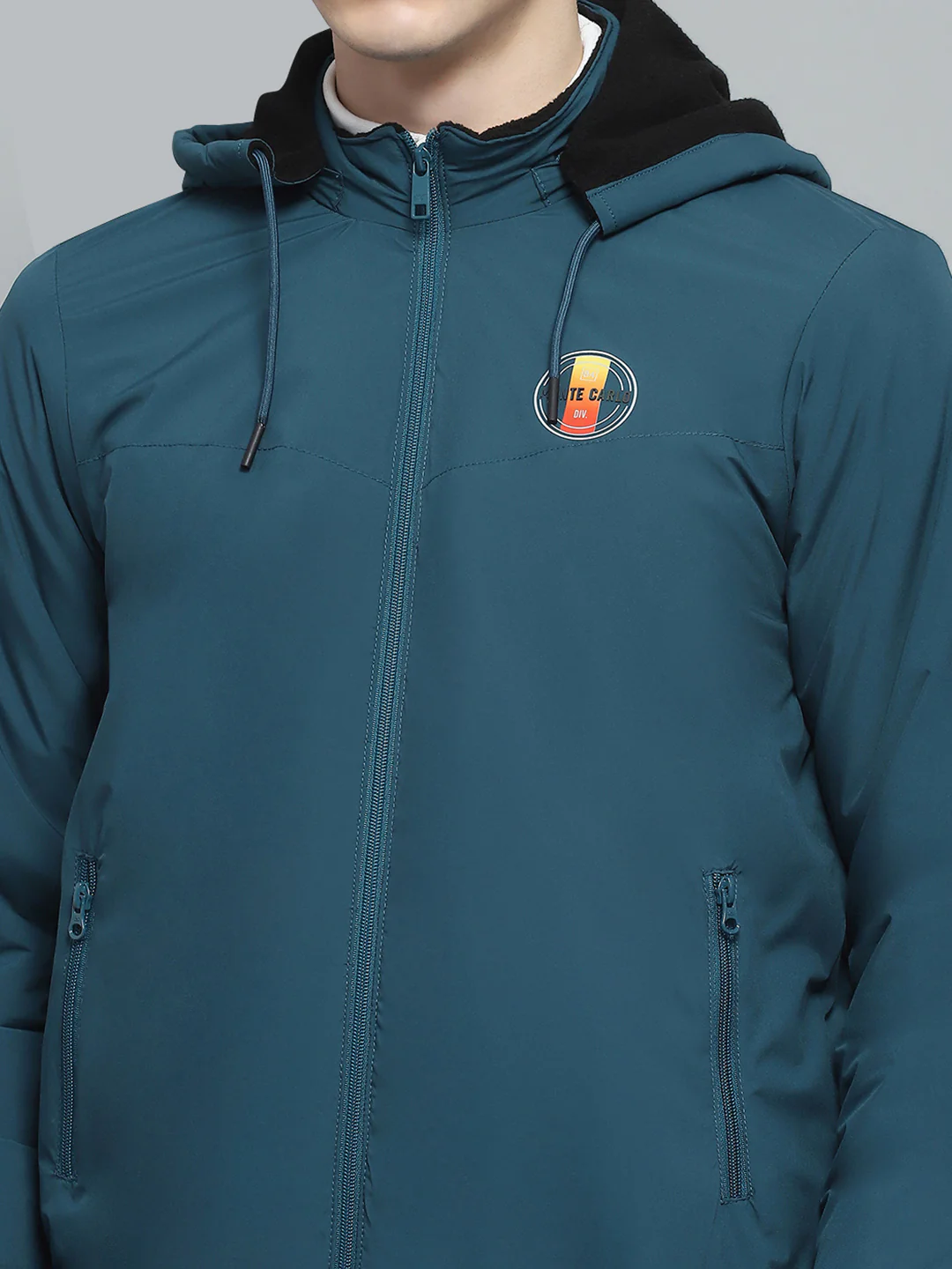Men Teal Blue Solid Detachable Hood Full Sleeve Jacket - Image 6
