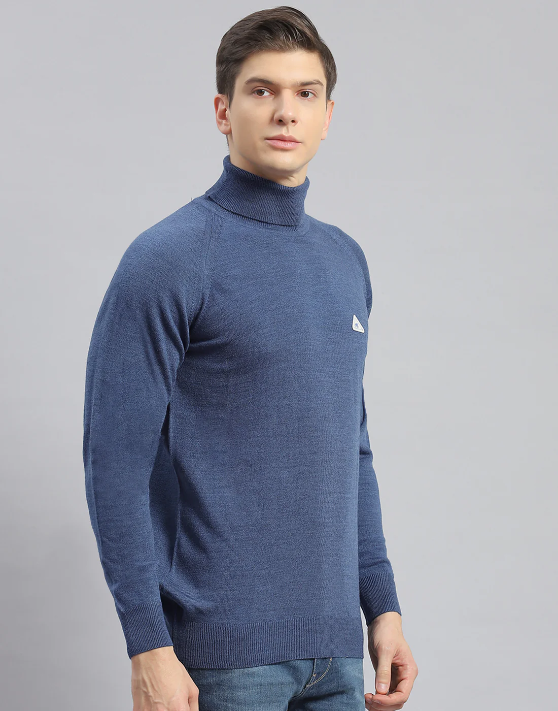 Men Teal Blue Solid H Neck Full Sleeve Pullover - Image 4