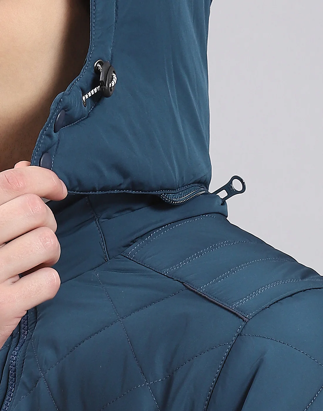 Men Teal Blue Solid Hooded Full Sleeve Jacket - Image 7