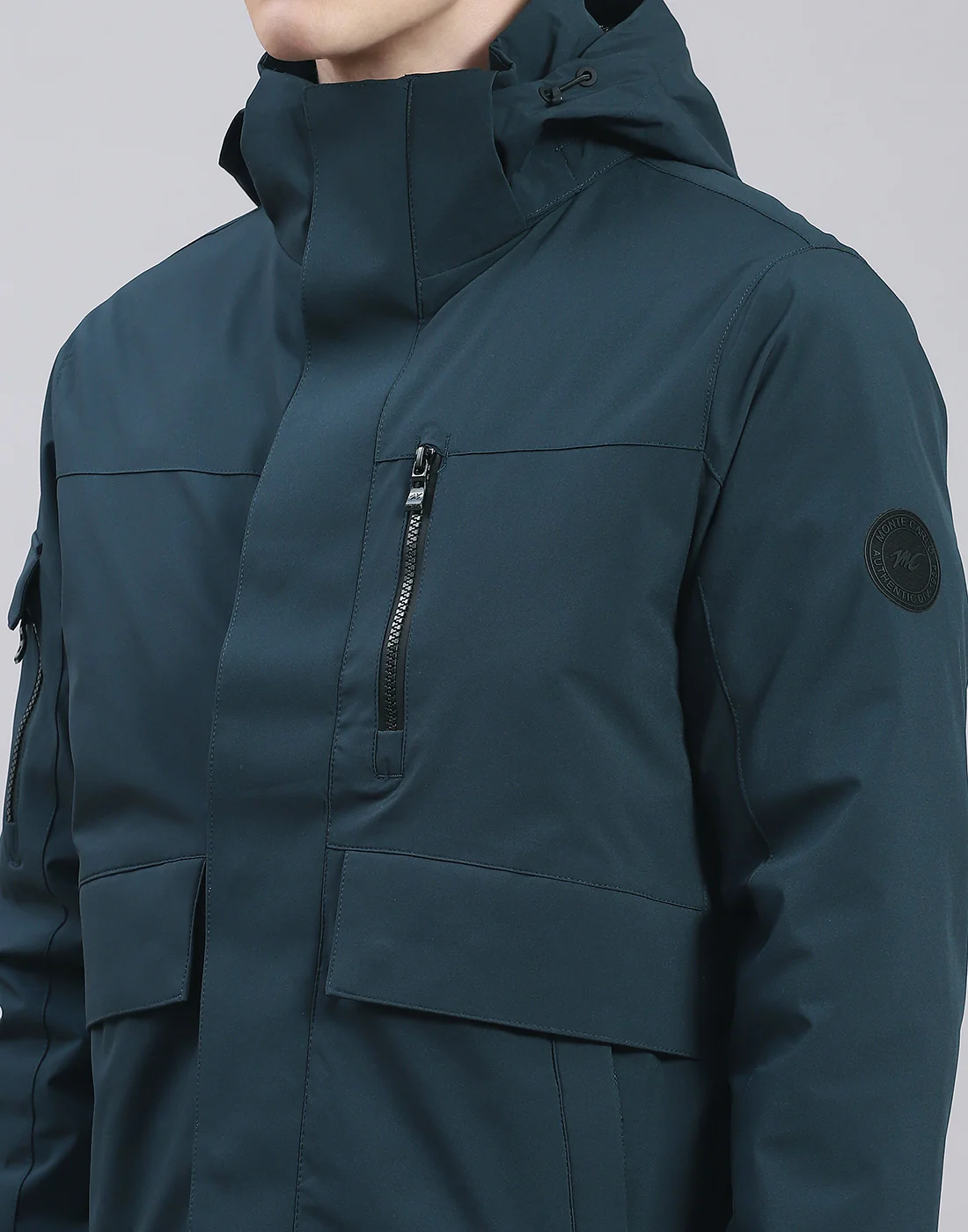 Men Teal Blue Solid Hooded Full Sleeve Jacket - Image 7