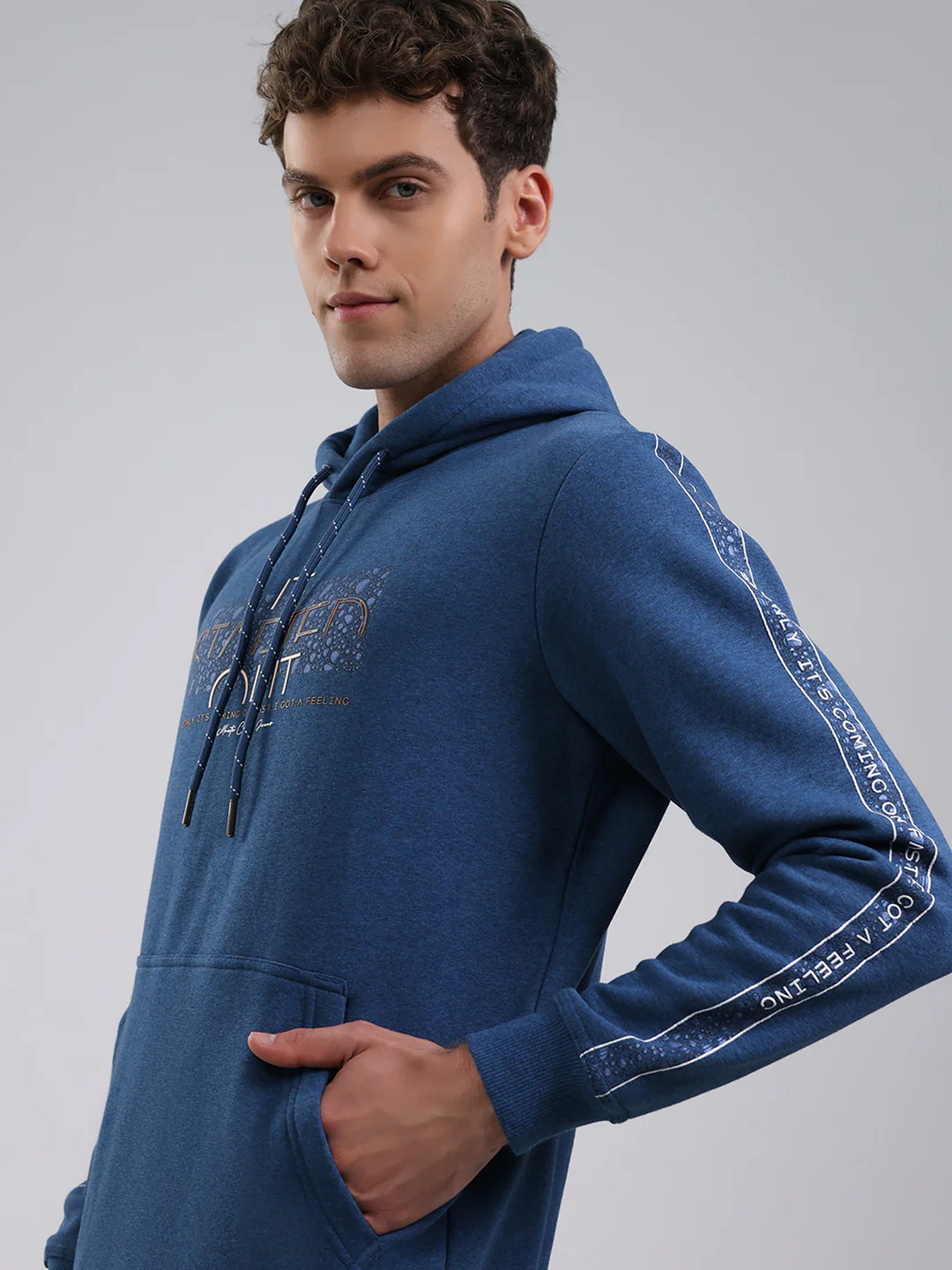 Men Teal Blue Solid Hooded Full Sleeve Sweatshirt - Image 7