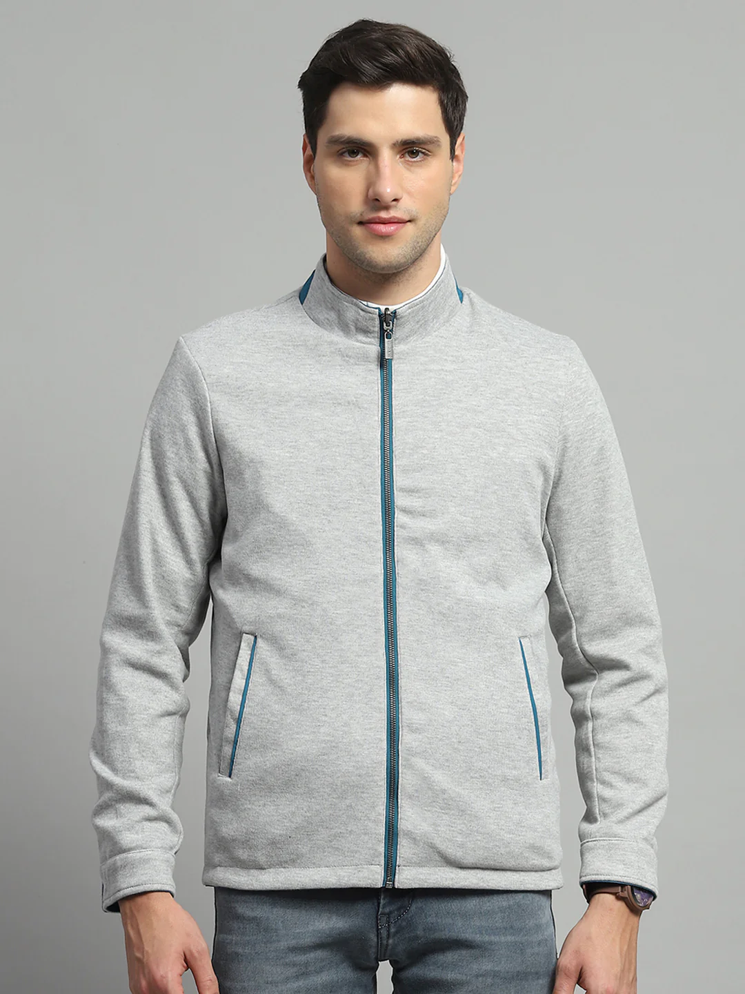 Luxuria Men Teal Blue Solid Mock Neck Full Sleeve Reversible Jacket - Image 6