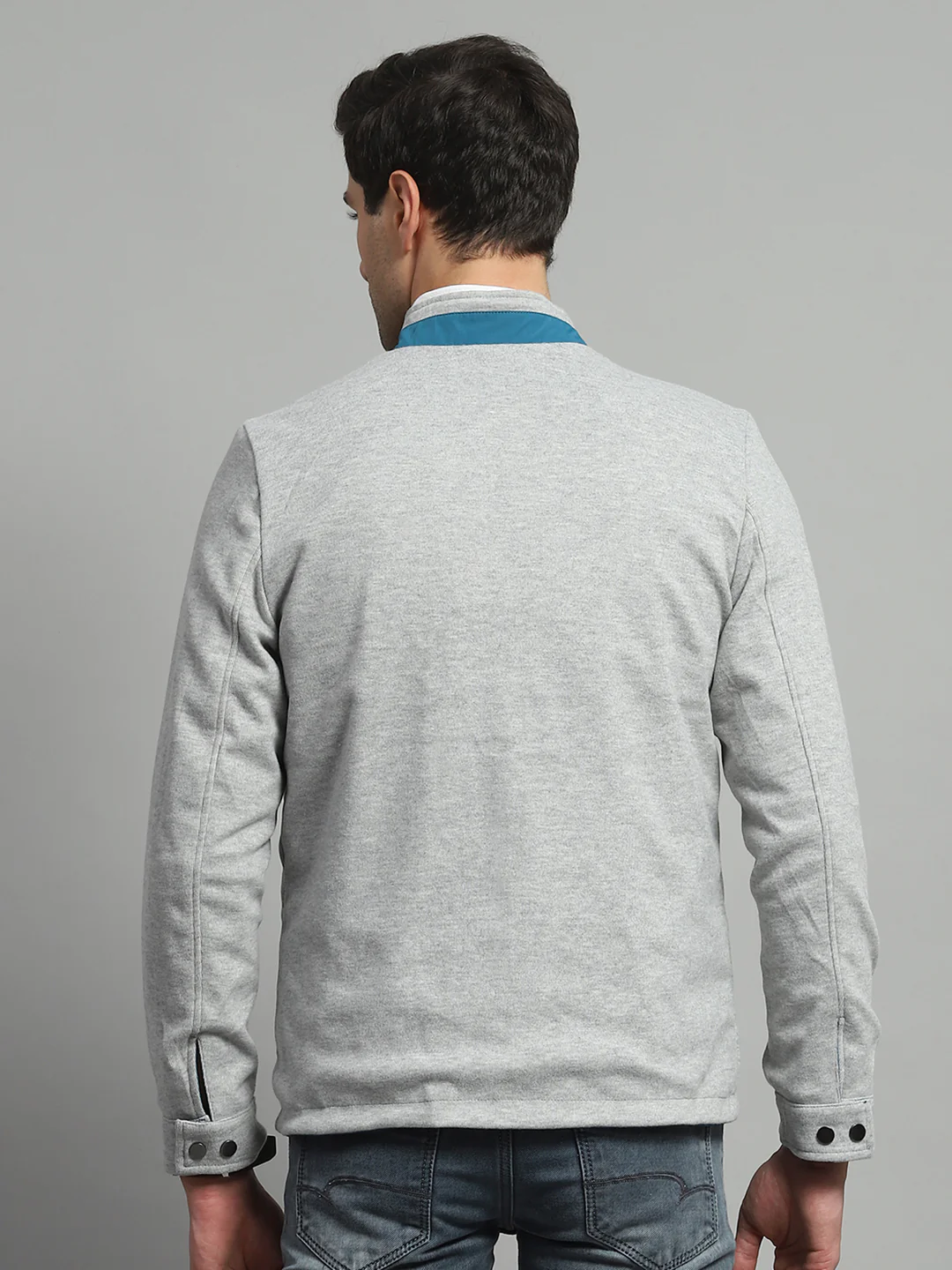 Luxuria Men Teal Blue Solid Mock Neck Full Sleeve Reversible Jacket - Image 8