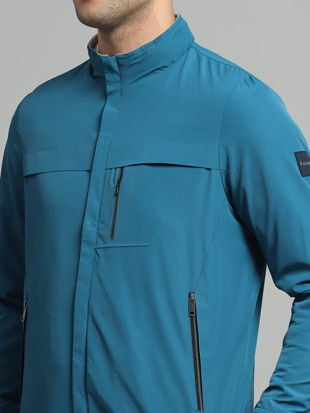 Luxuria Men Teal Blue Solid Mock Neck Full Sleeve Reversible Jacket - Image 9