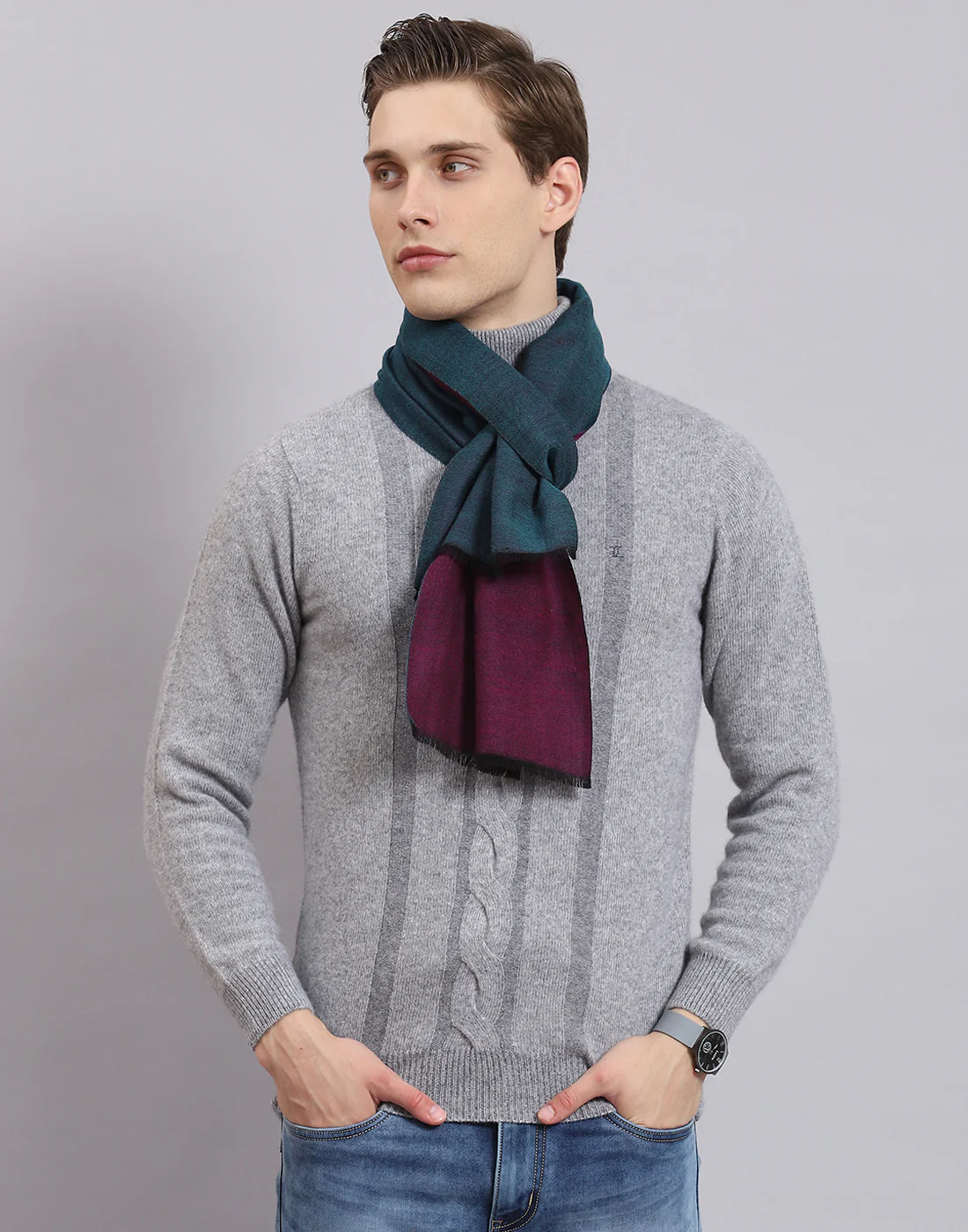 Men Teal Blue Solid Muffler - Image 2