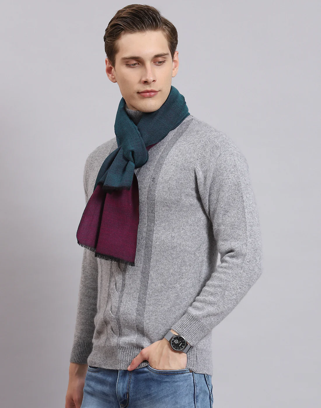 Men Teal Blue Solid Muffler - Image 3