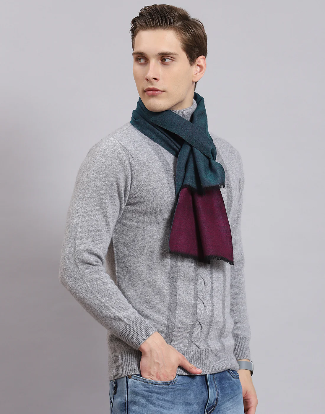 Men Teal Blue Solid Muffler - Image 4