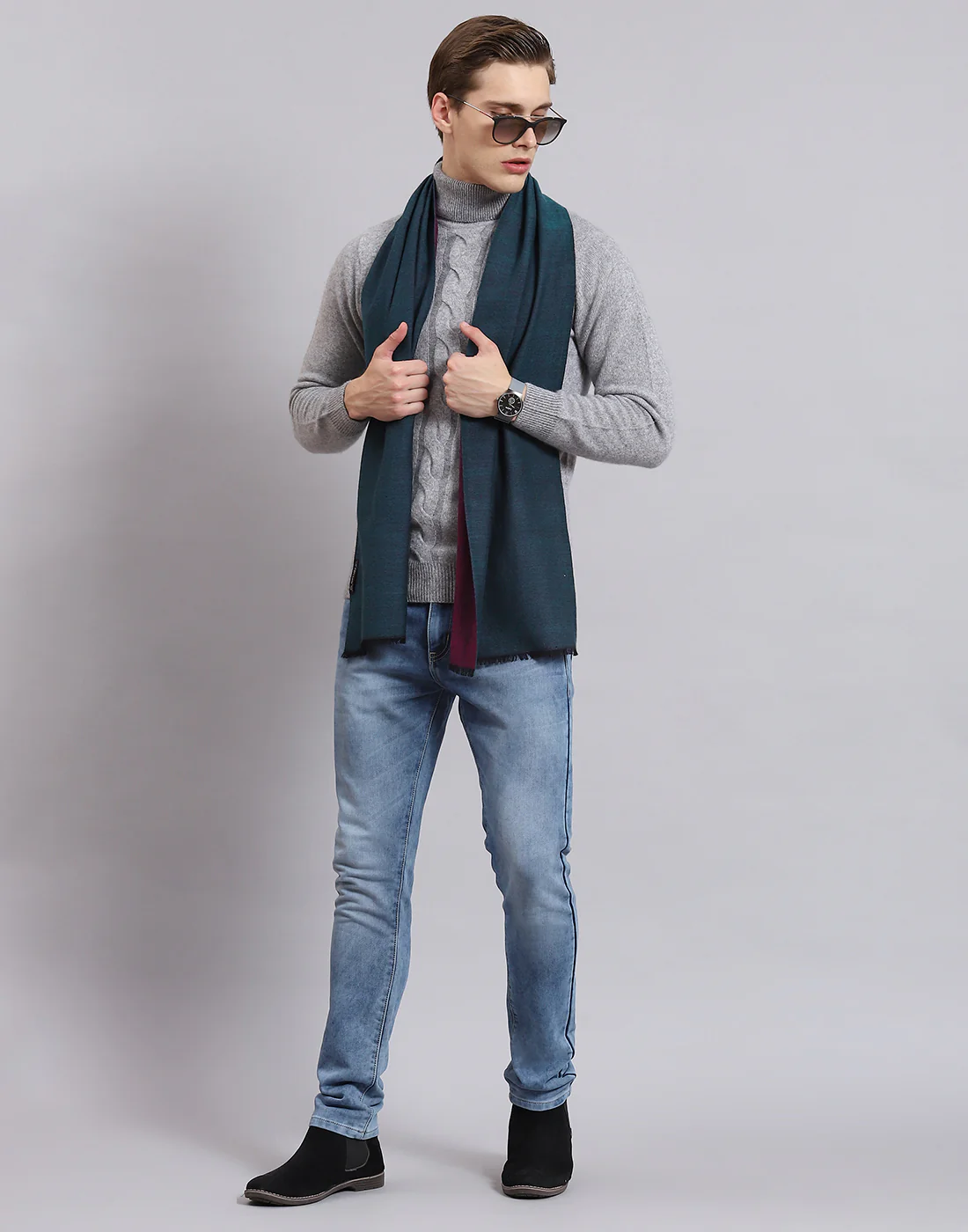 Men Teal Blue Solid Muffler - Image 6