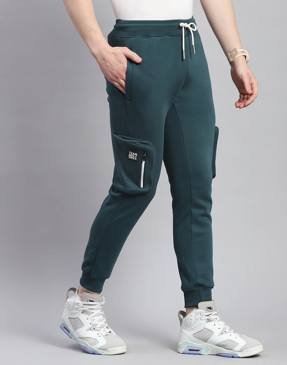 Rock.it Men Teal Blue Solid Regular Fit Lower - Image 4