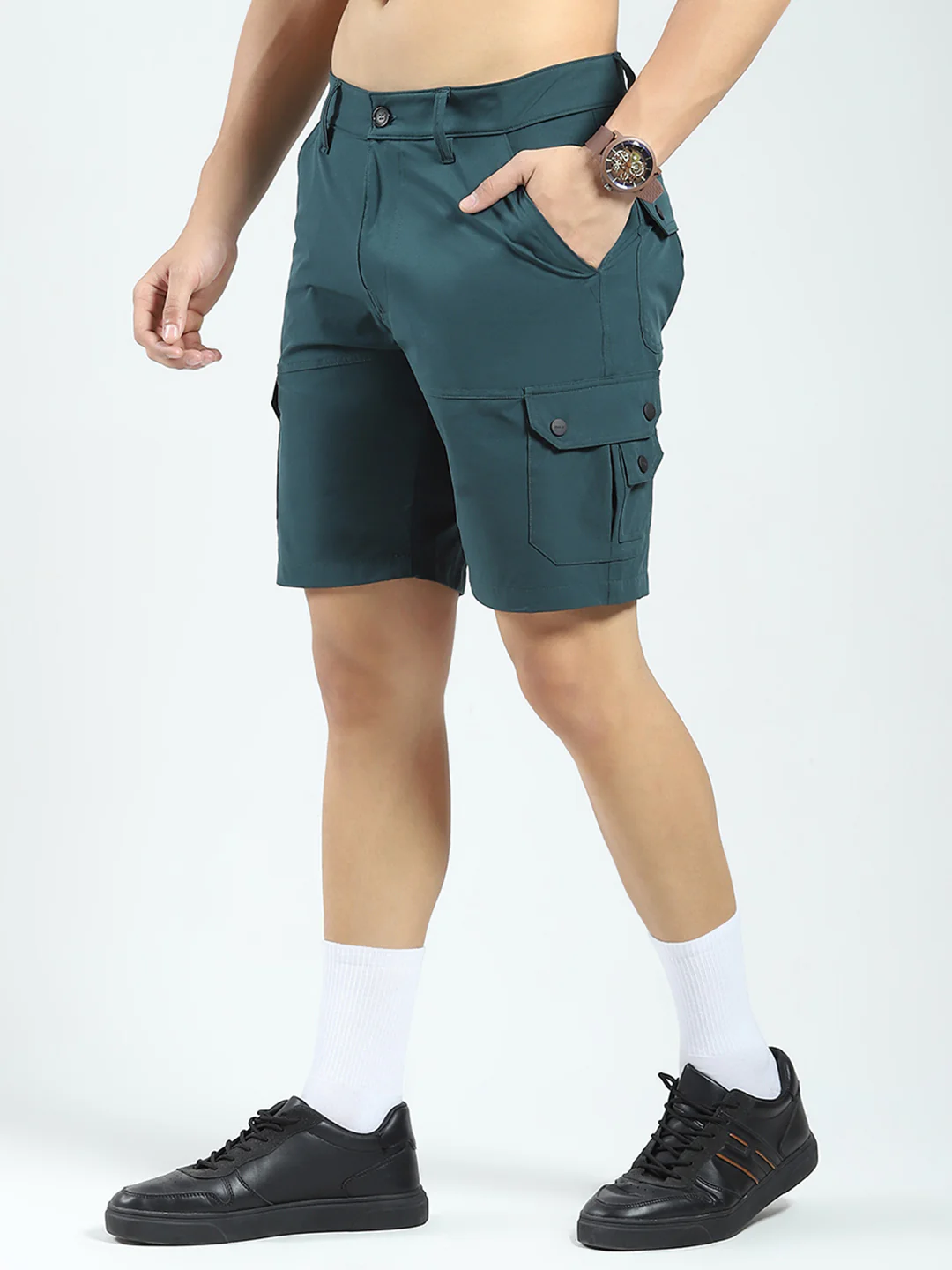 Rock.it Men Teal Blue Solid Regular Fit Shorts - Image 3