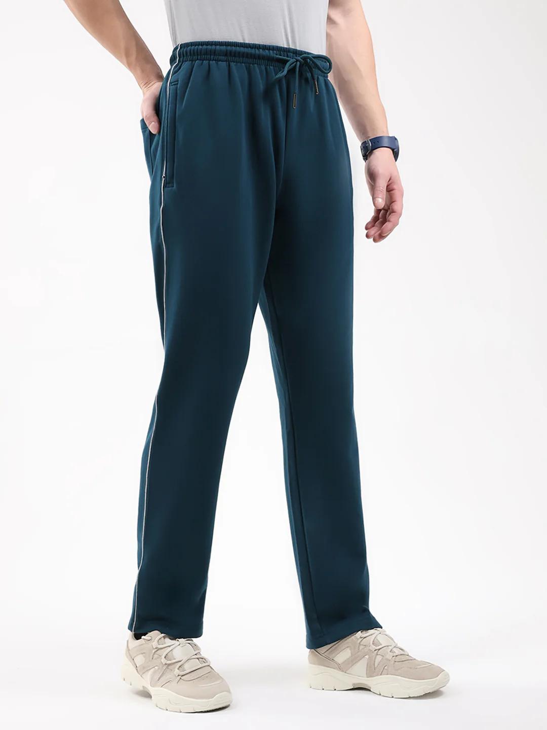 Men Teal Blue Solid Regular Fit Winter Lower - Image 4