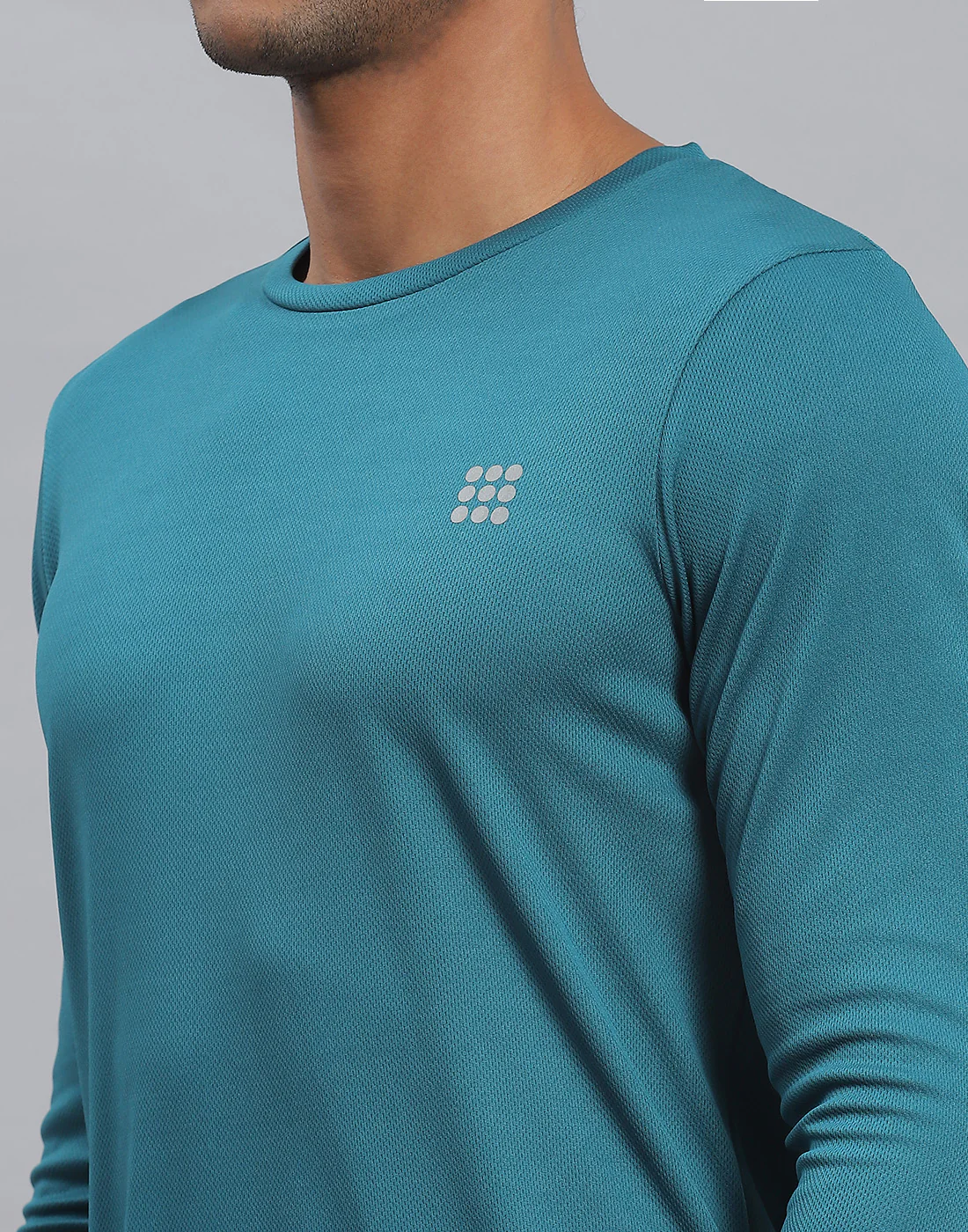 Rock.it Men Teal Blue Solid Round Neck Full Sleeve Active T-Shirt - Image 6