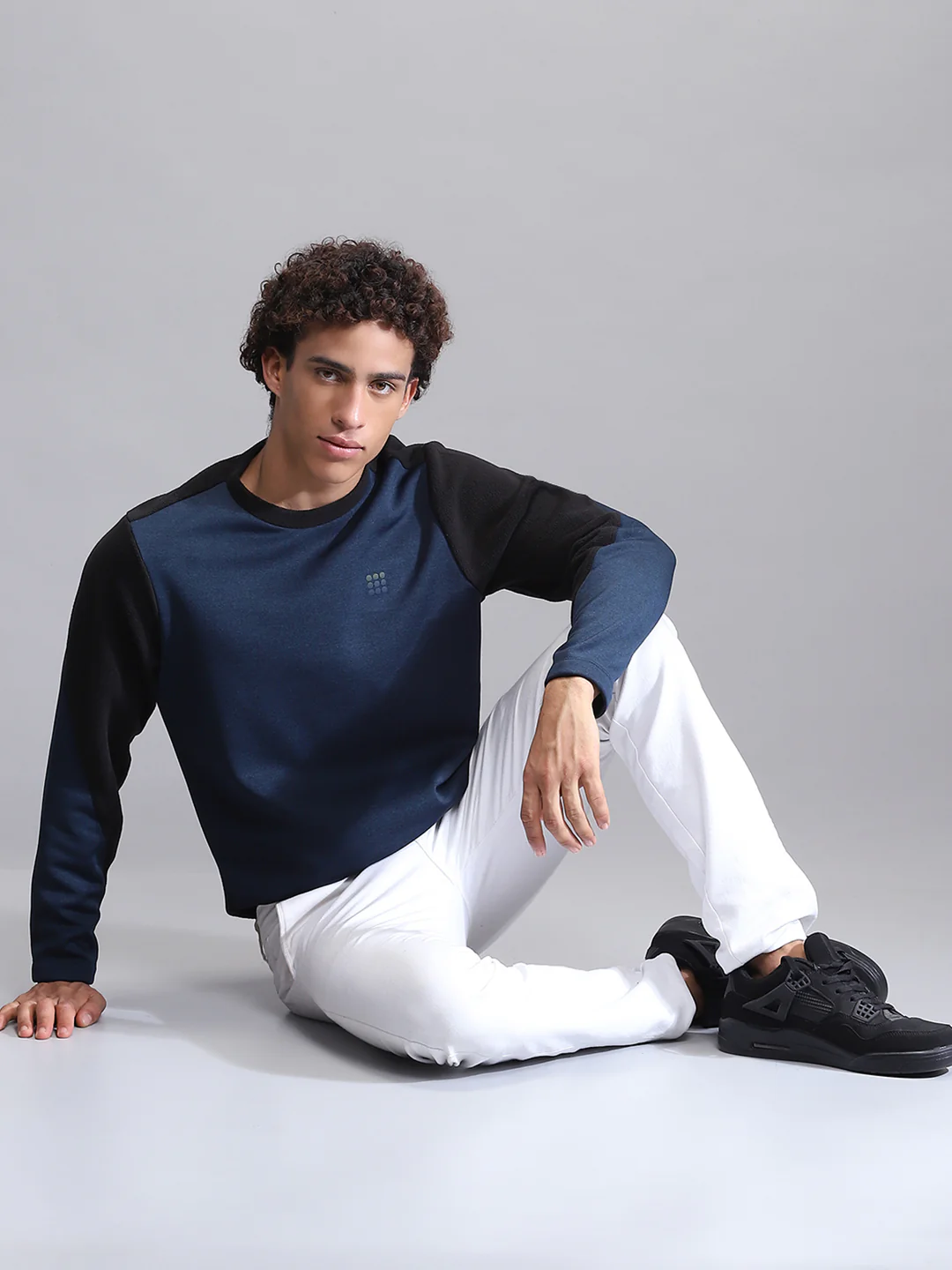Rock.it Men Teal Blue Solid Round Neck Full Sleeve Sweatshirt - Image 2