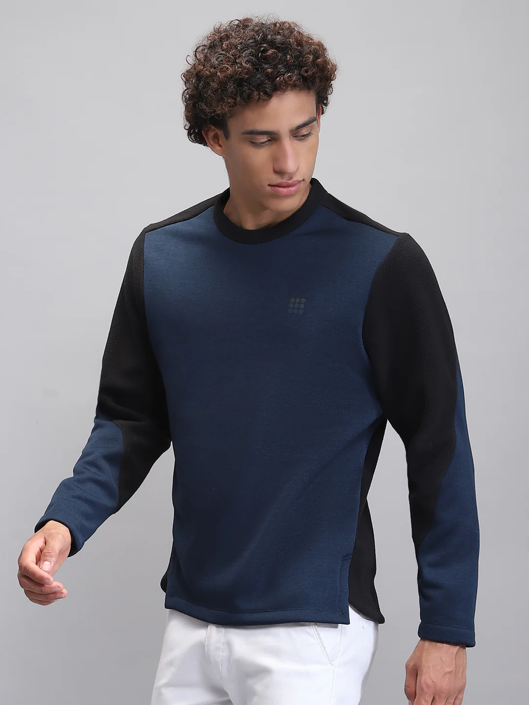Rock.it Men Teal Blue Solid Round Neck Full Sleeve Sweatshirt - Image 3