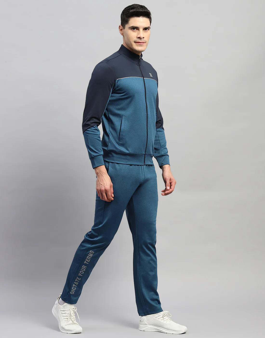 Rock.it Men Teal Blue Solid Round Neck Full Sleeve Tracksuit - Image 5