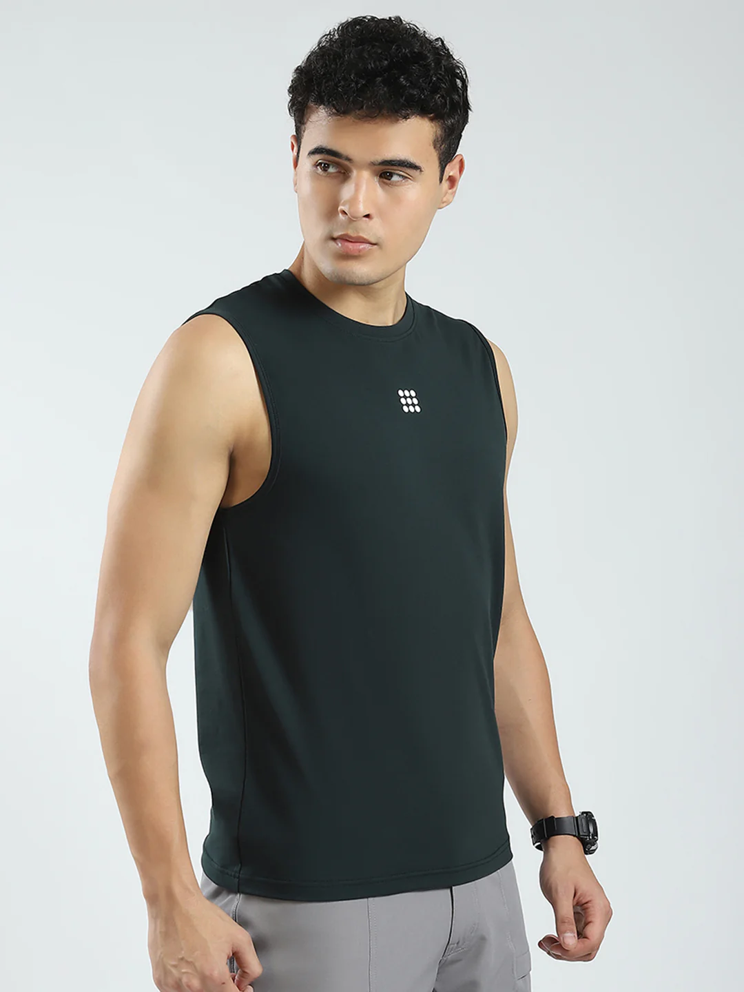 Rock.it Men Teal Blue Solid Round Neck Sleeveless T-Shirt - Image 4