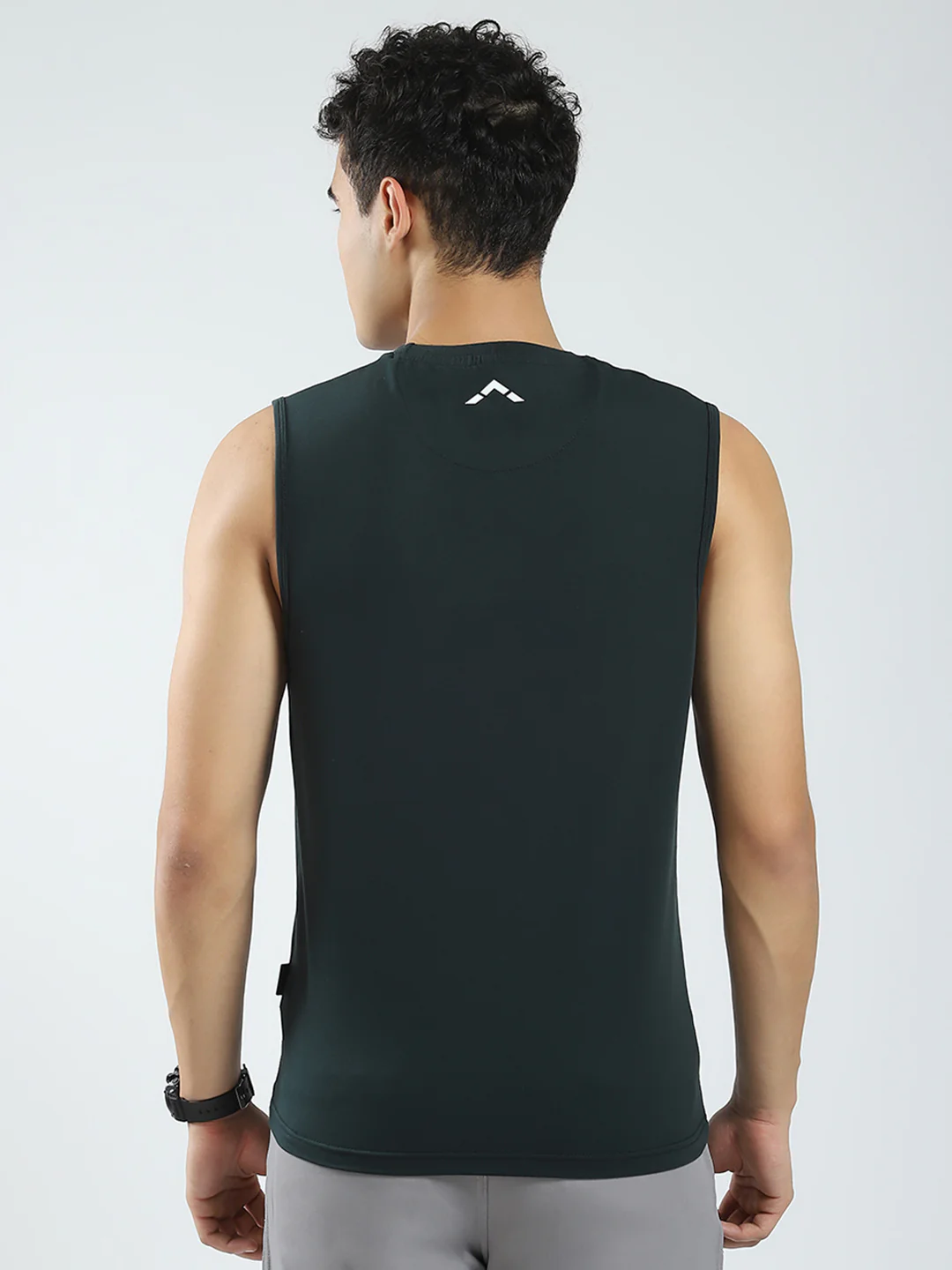 Rock.it Men Teal Blue Solid Round Neck Sleeveless T-Shirt - Image 5