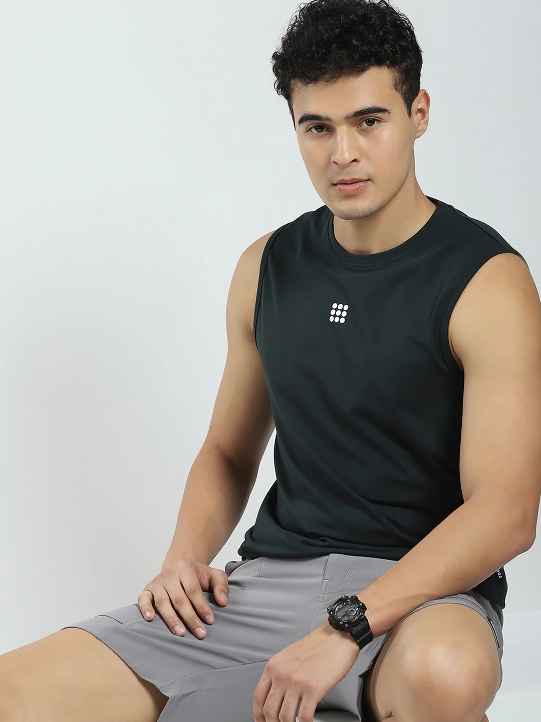 Rock.it Men Teal Blue Solid Round Neck Sleeveless T-Shirt - Image 6