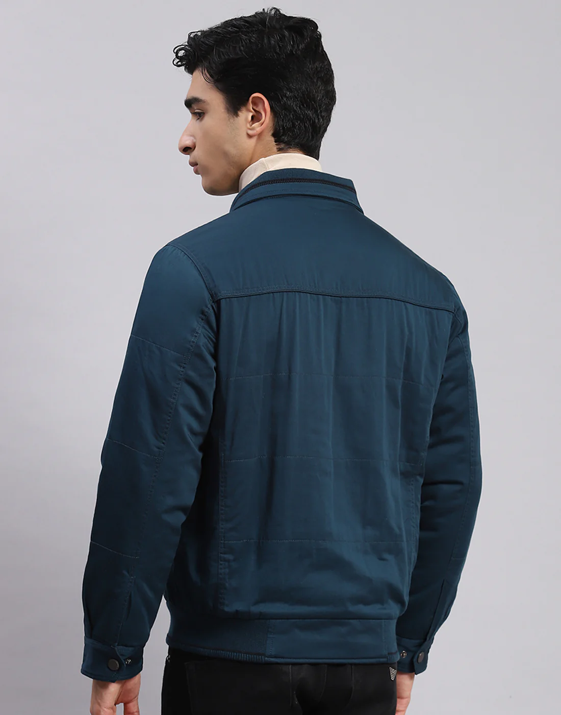 Men Teal Blue Solid Spread Collar Full Sleeve Jackets - Image 5