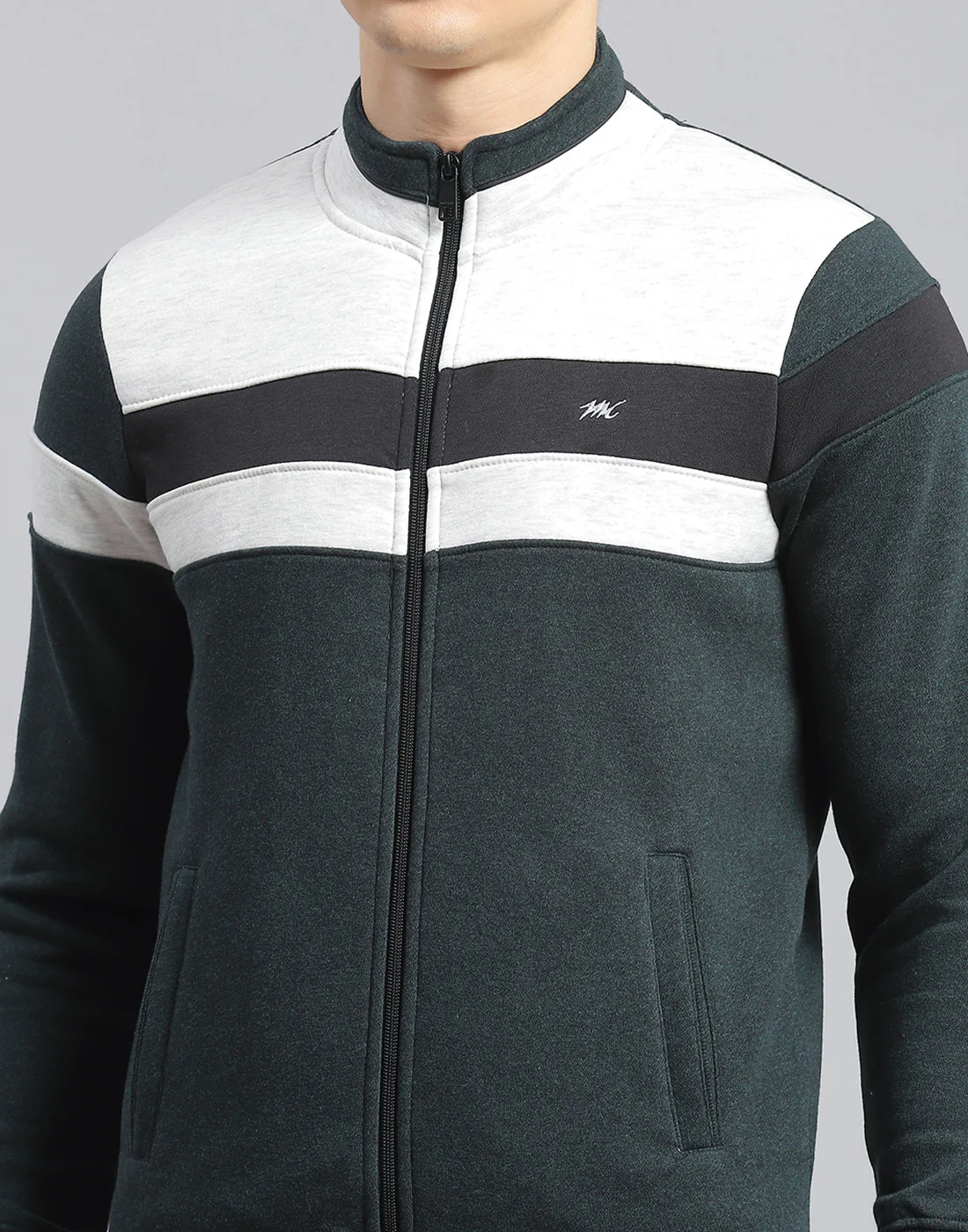 Men Teal Blue Solid Stand Collar Full Sleeve Tracksuit - Image 6