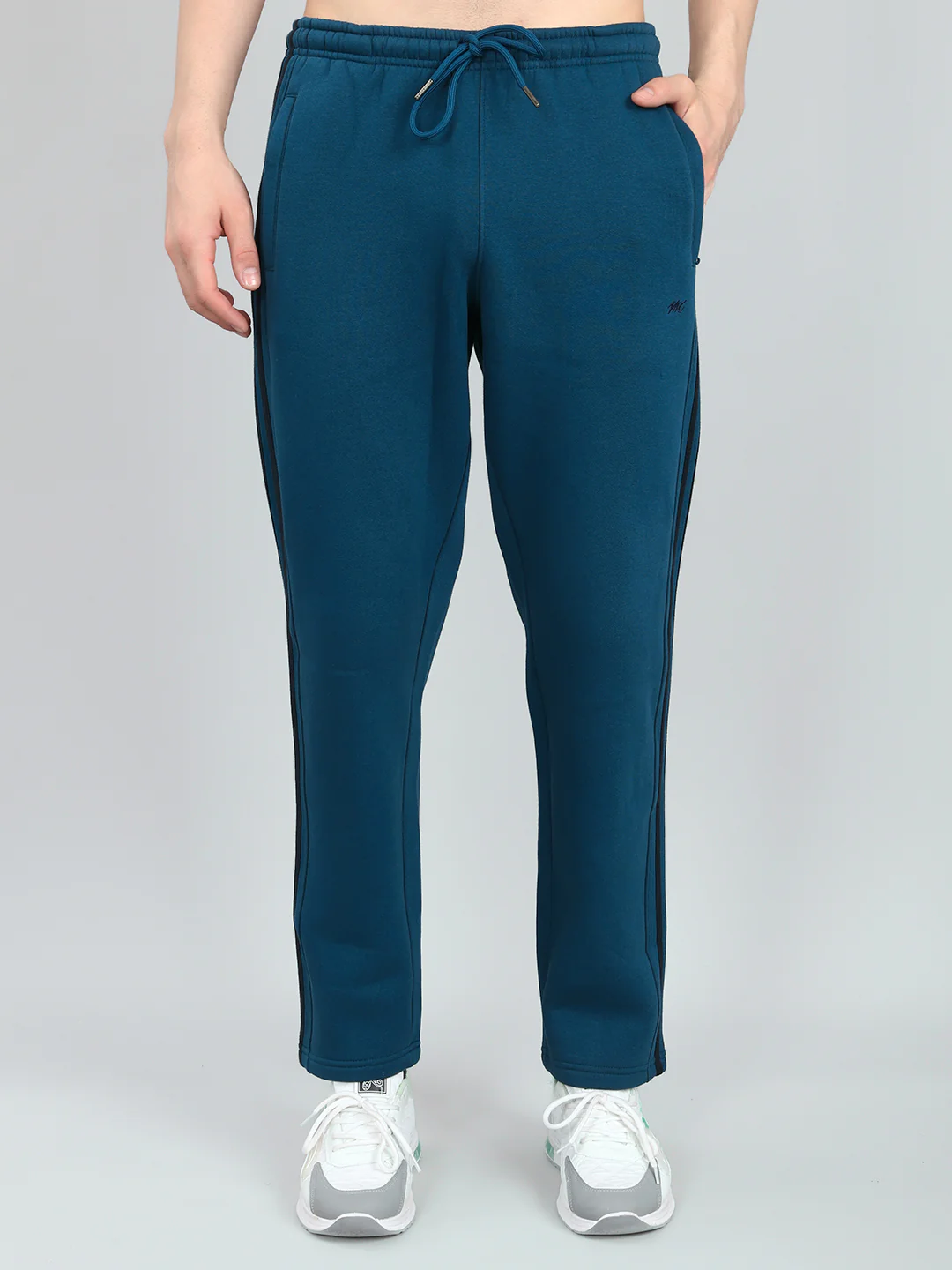 Men Teal Blue Solid Stand Collar Full Sleeve Winter Tracksuit - Image 7