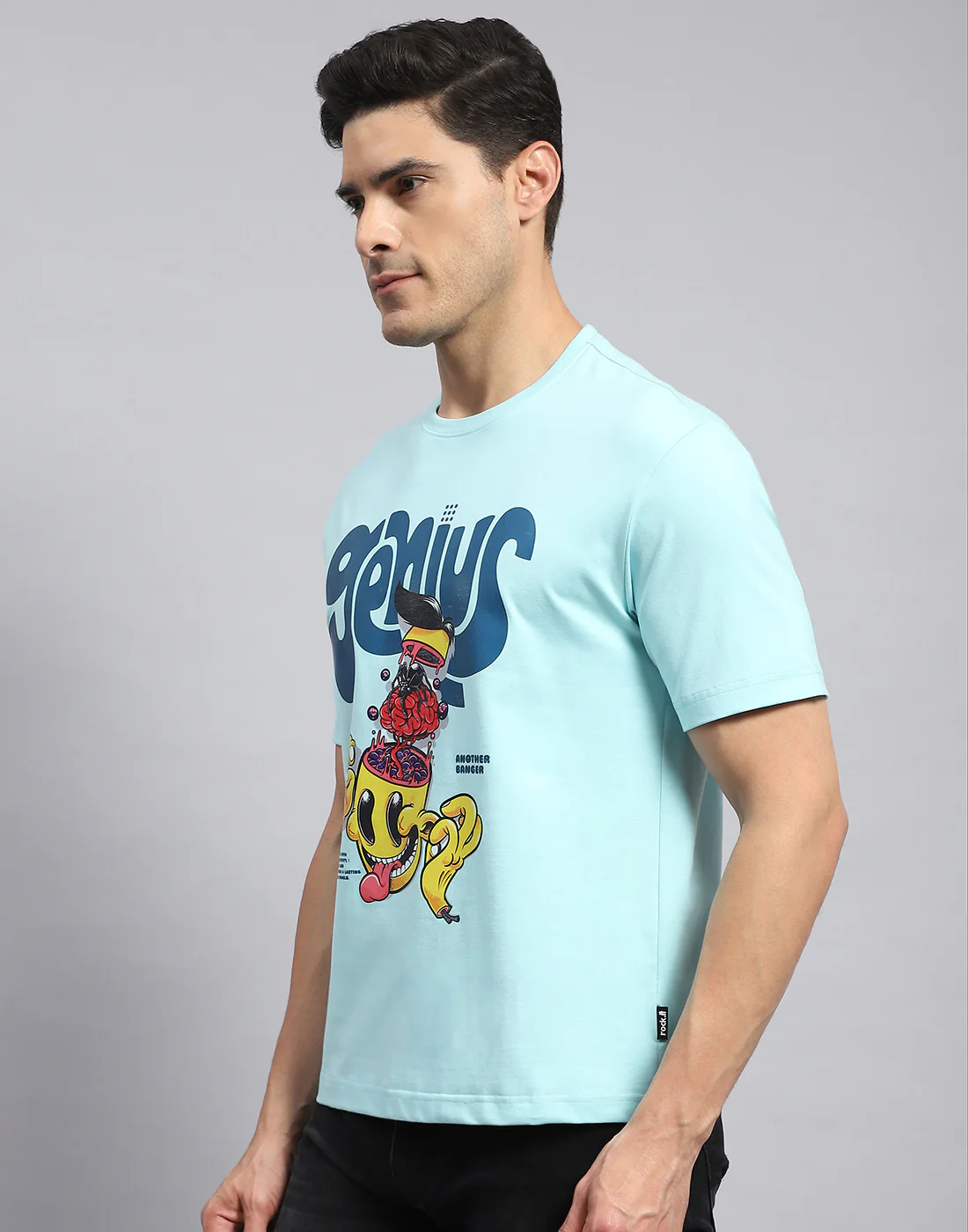 Rock.it Men Turquoise Blue Printed Round Neck Half Sleeve T-Shirt - Image 3