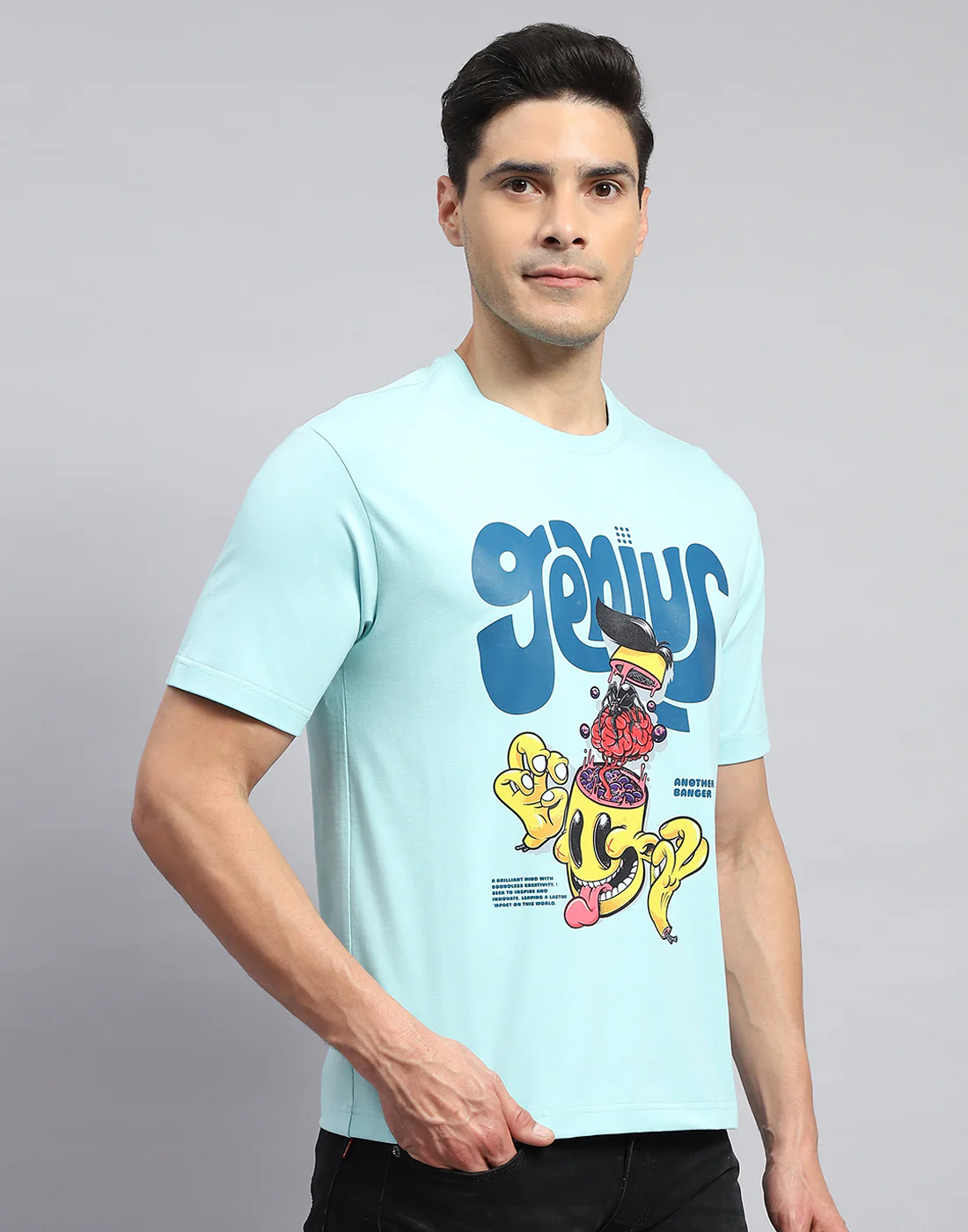 Rock.it Men Turquoise Blue Printed Round Neck Half Sleeve T-Shirt - Image 4