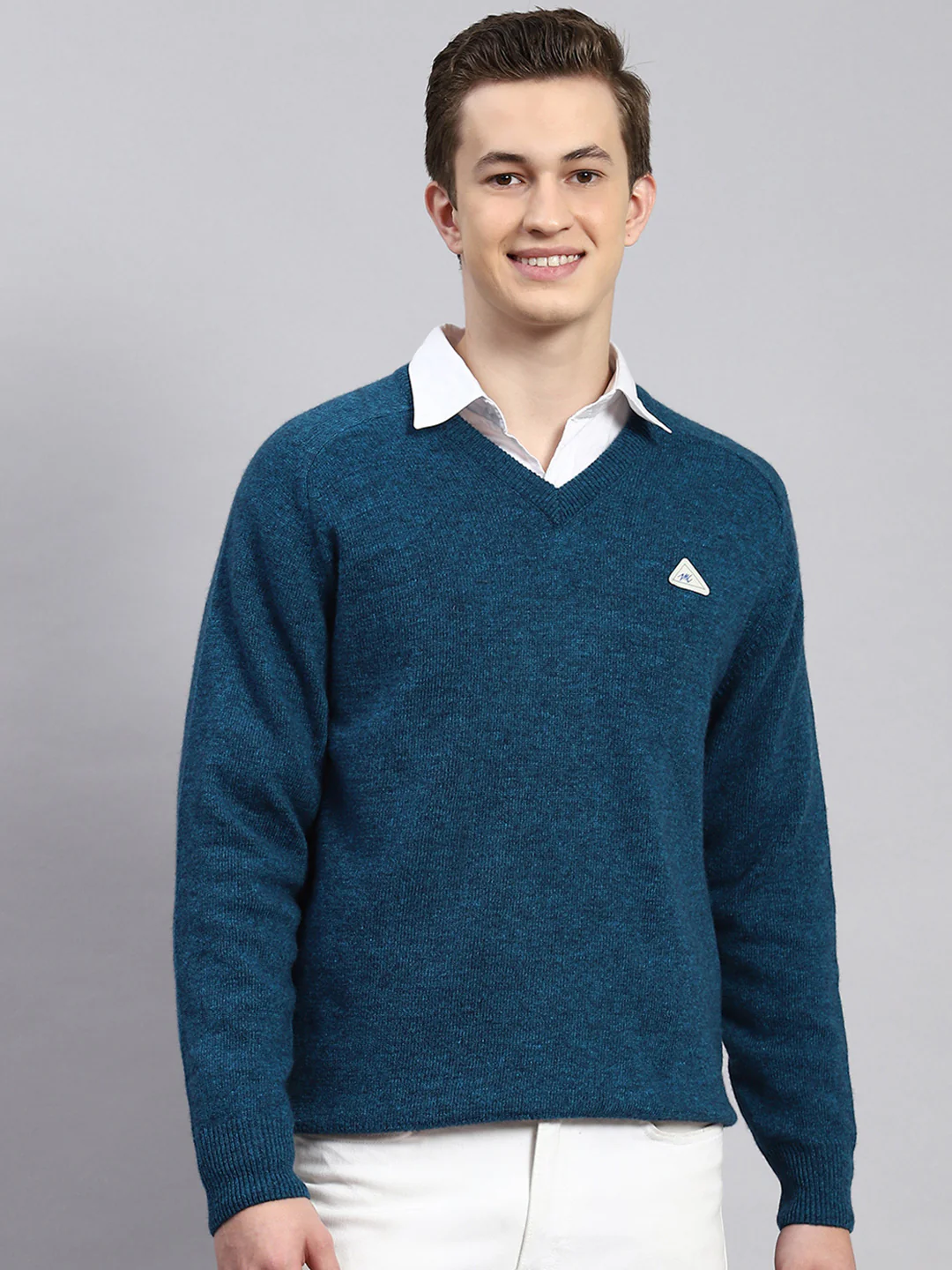 Men Turquoise Blue Solid Pullover - Image 2