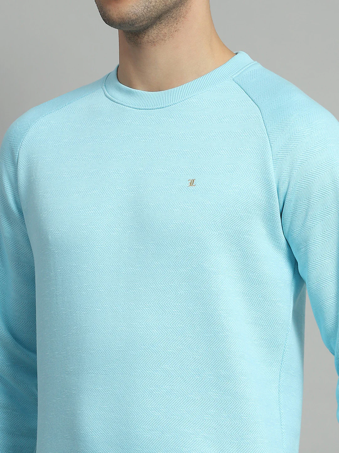 Men Turquoise Blue Solid Round Neck Full Sleeve Sweatshirt - Image 7