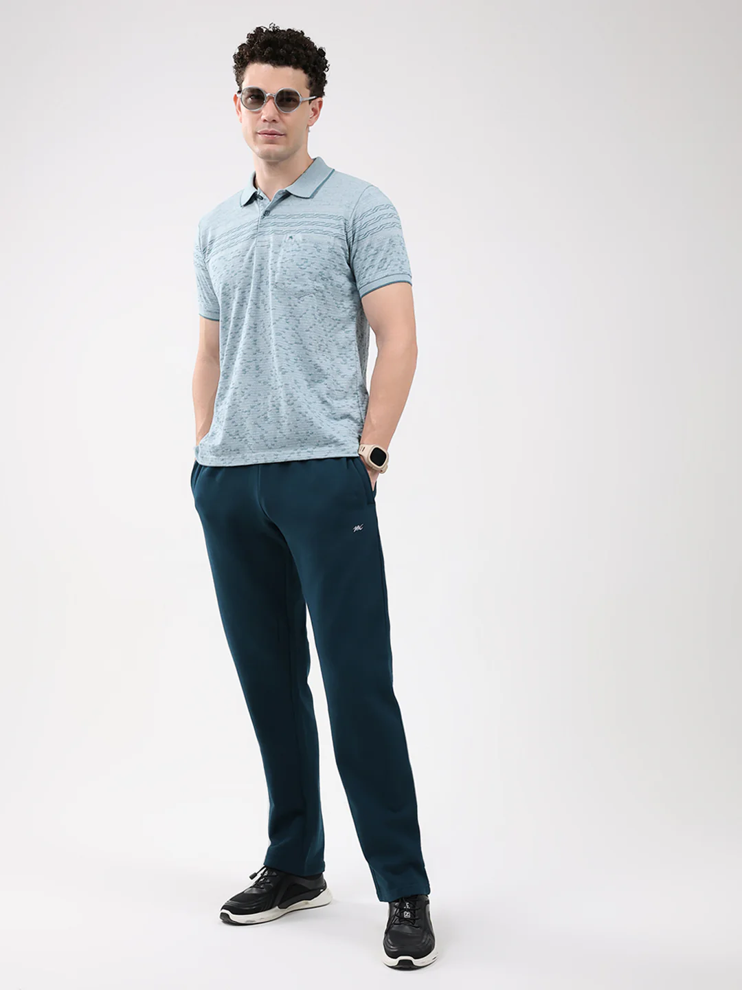 Men Turquoise Blue Stripe Collar Half Sleeve T-Shirt - Image 2