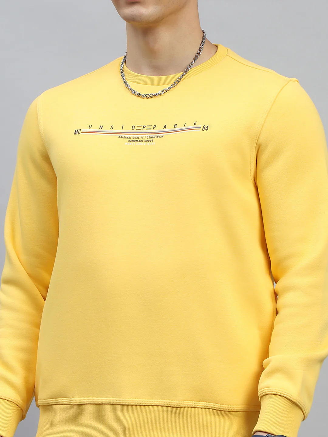 Men Turquoise Blue & Yellow Printed Round Neck Full Sleeve Sweatshirt - Image 10