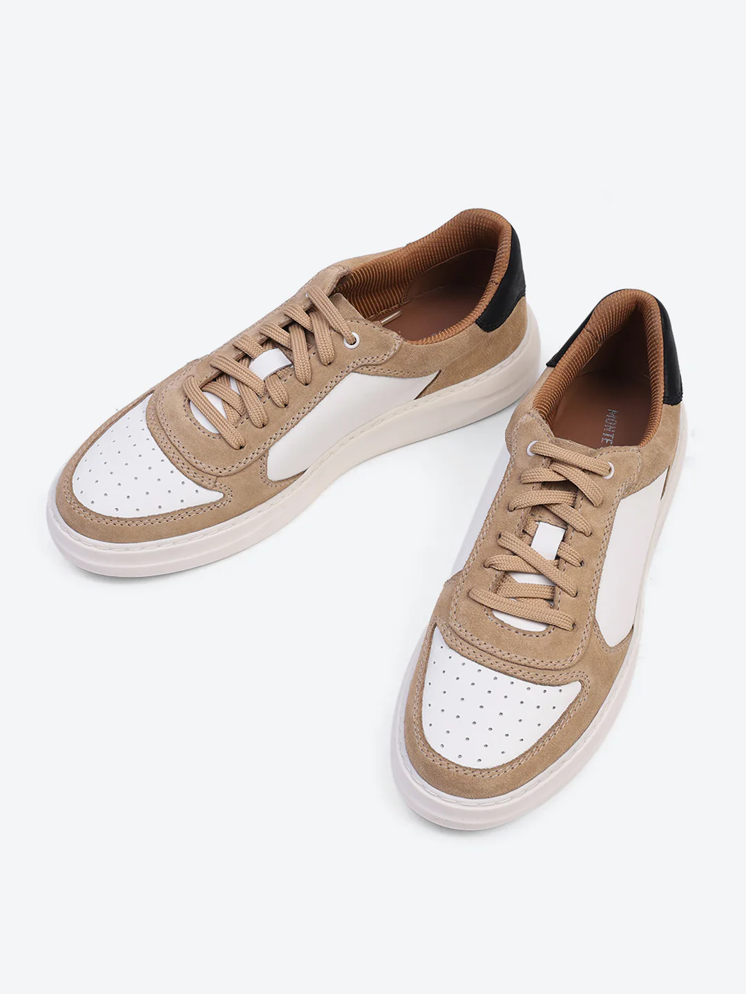 Men White & Beige Lace Up Genuine Leather Casual Sneakers - Image 10