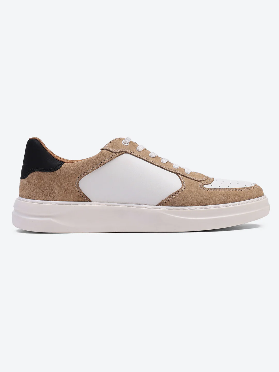Men White & Beige Lace Up Genuine Leather Casual Sneakers - Image 6