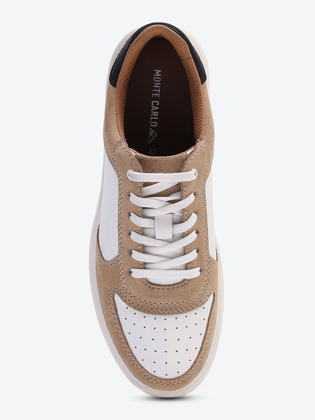 Men White & Beige Lace Up Genuine Leather Casual Sneakers - Image 7