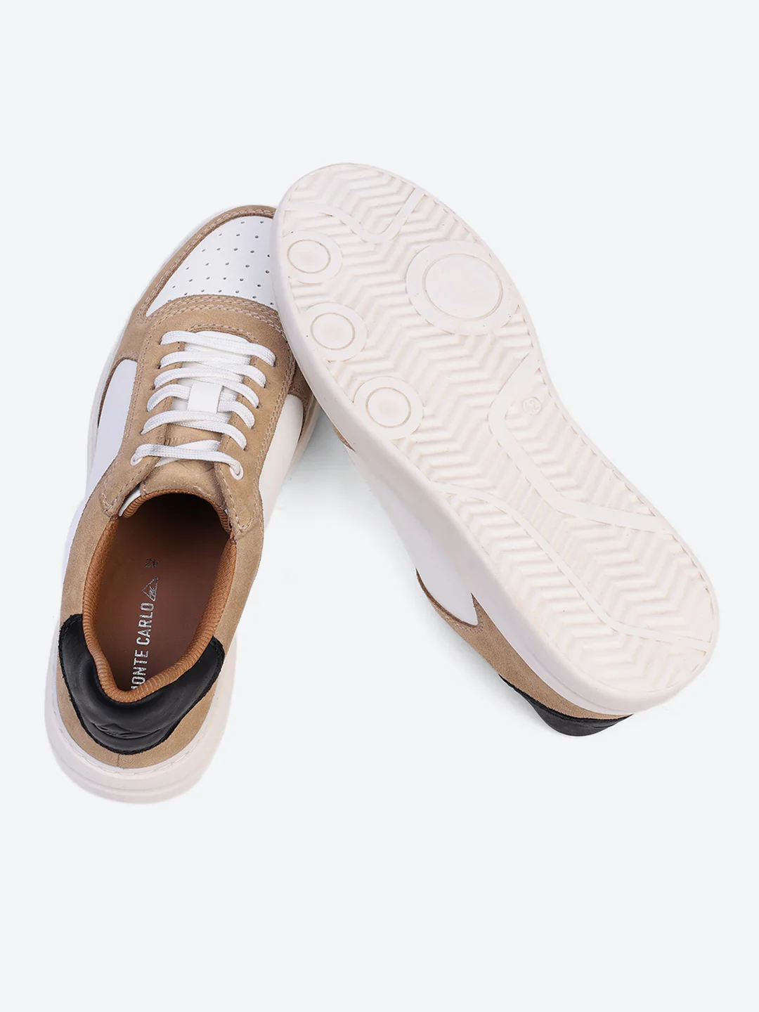 Men White & Beige Lace Up Genuine Leather Casual Sneakers - Image 9