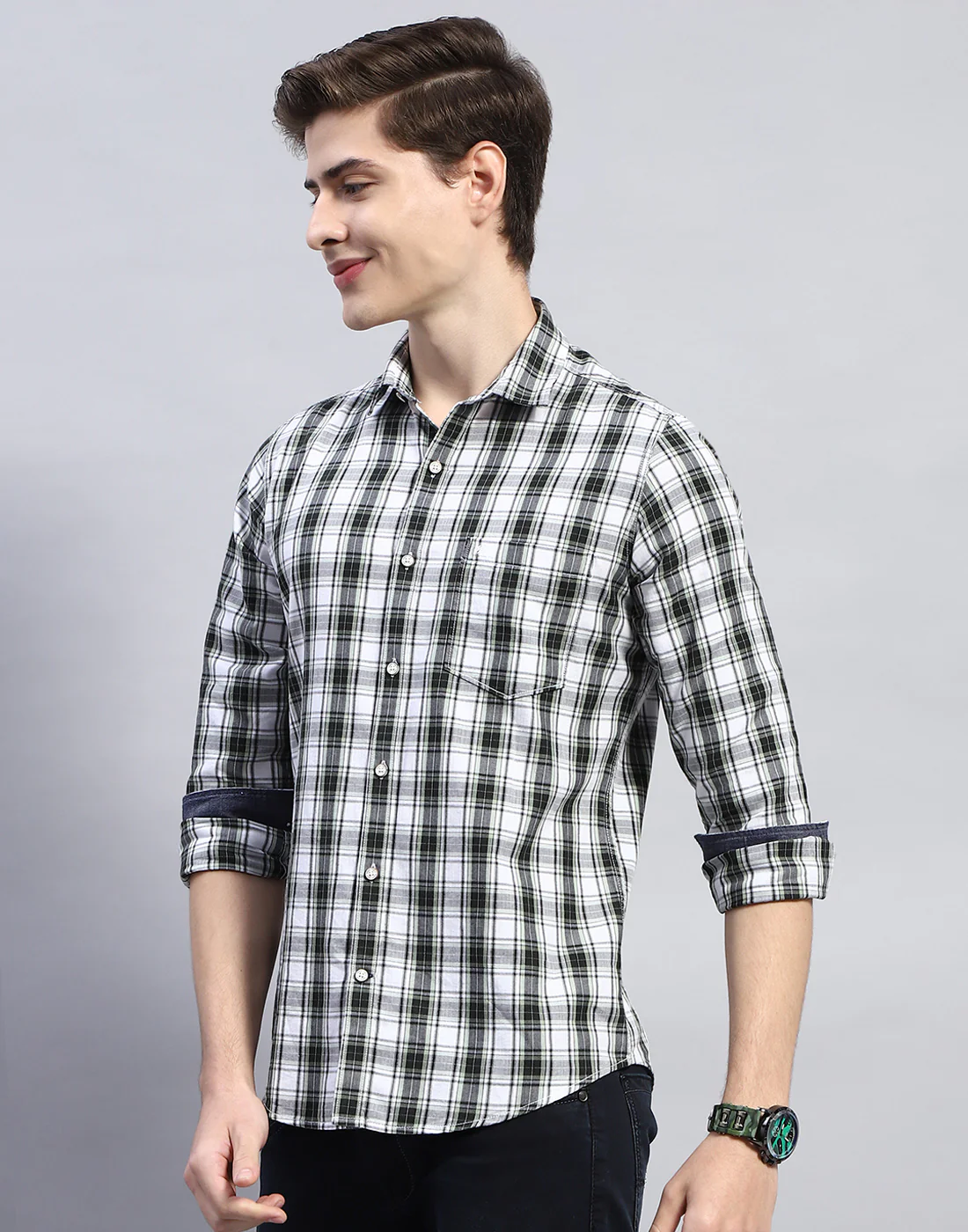Men White Check Collar Full Sleeve Shirt - Image 4